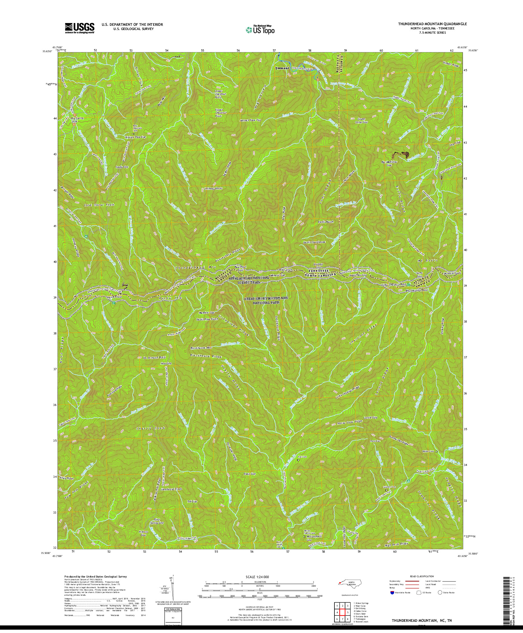 USGS US TOPO 7.5-MINUTE MAP FOR THUNDERHEAD MOUNTAIN, NC,TN 2019