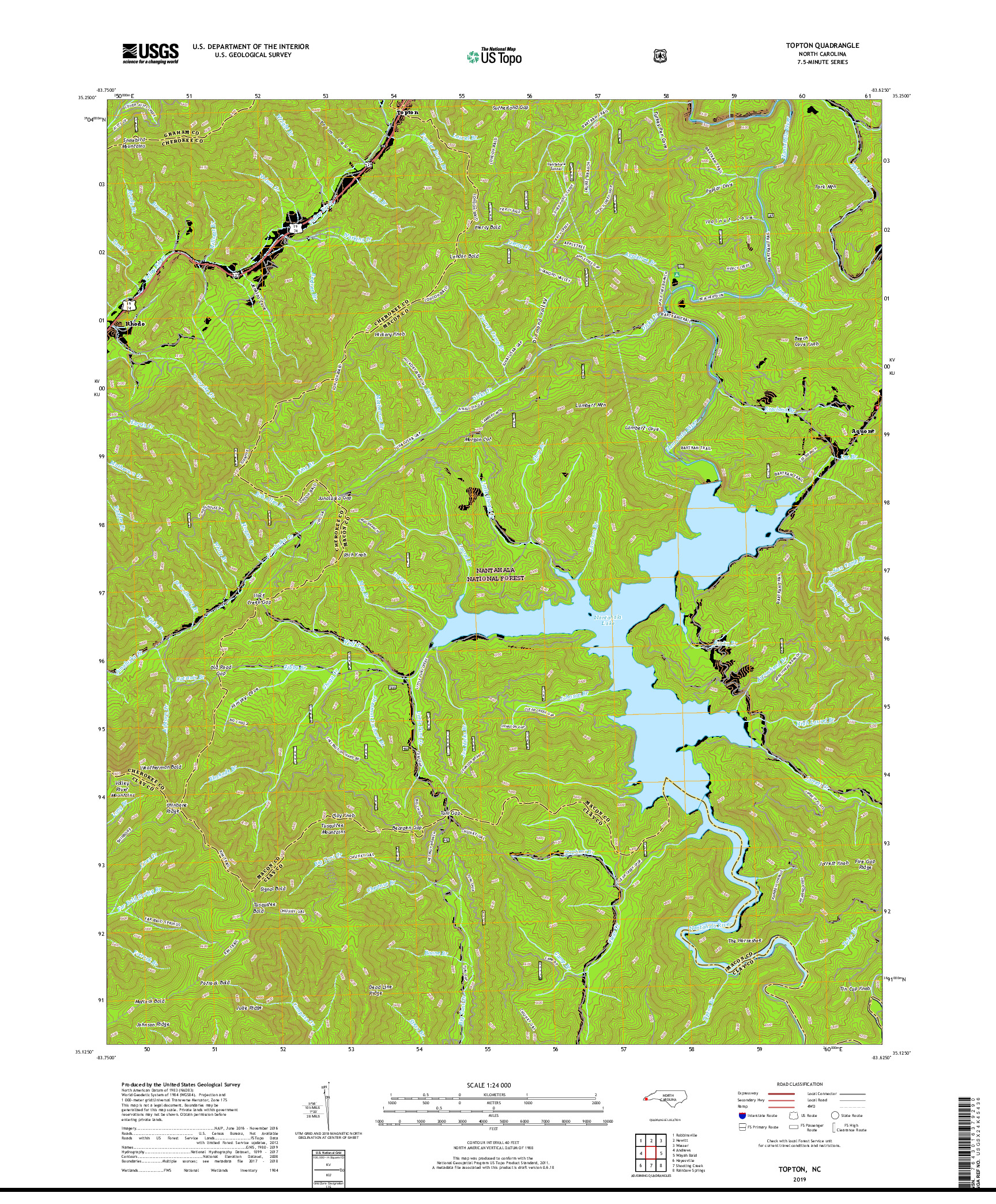 USGS US TOPO 7.5-MINUTE MAP FOR TOPTON, NC 2019