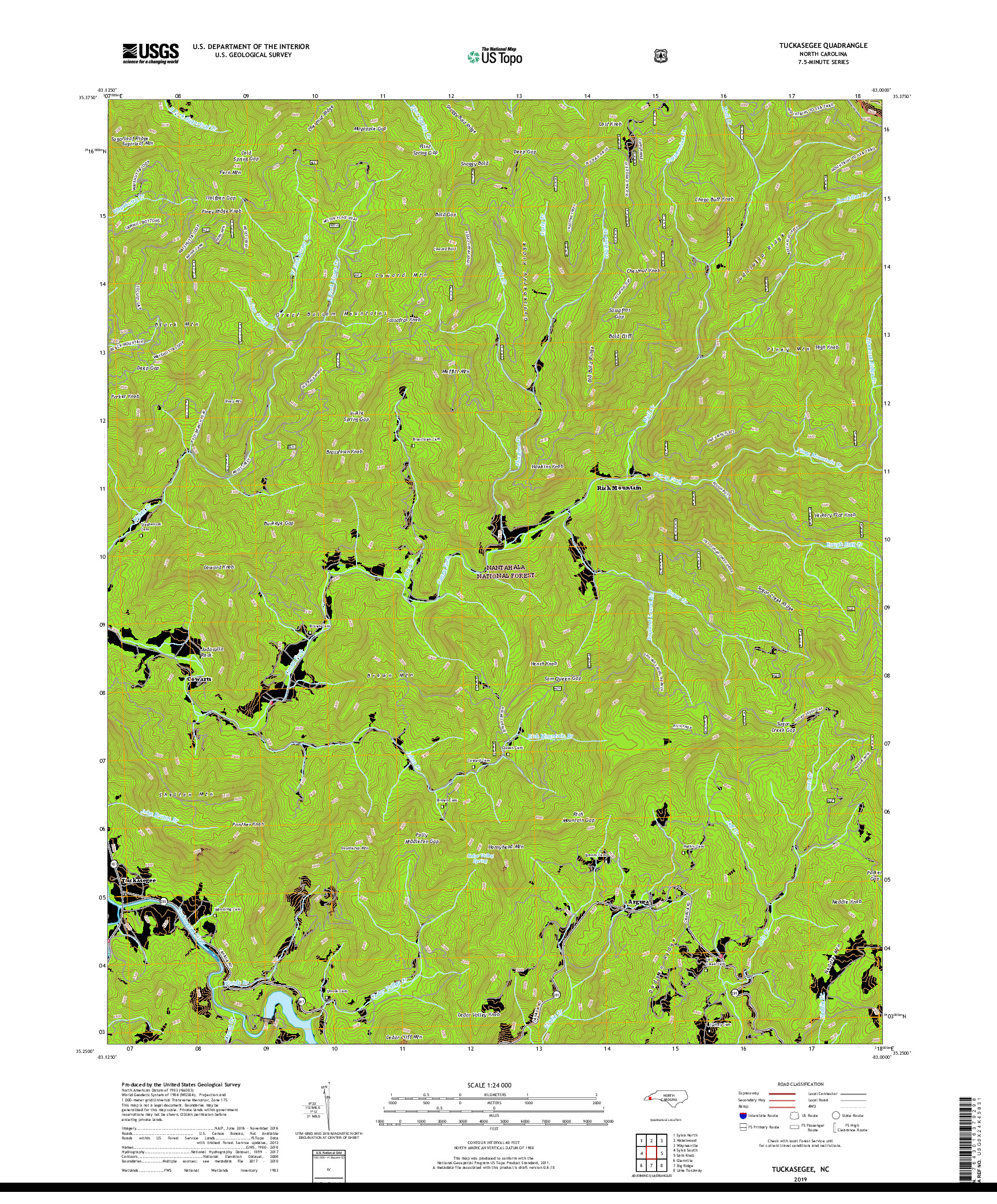 USGS US TOPO 7.5-MINUTE MAP FOR TUCKASEGEE, NC 2019