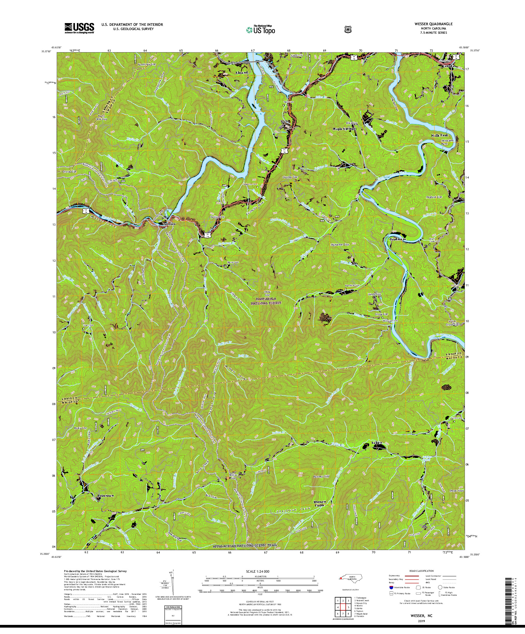 USGS US TOPO 7.5-MINUTE MAP FOR WESSER, NC 2019