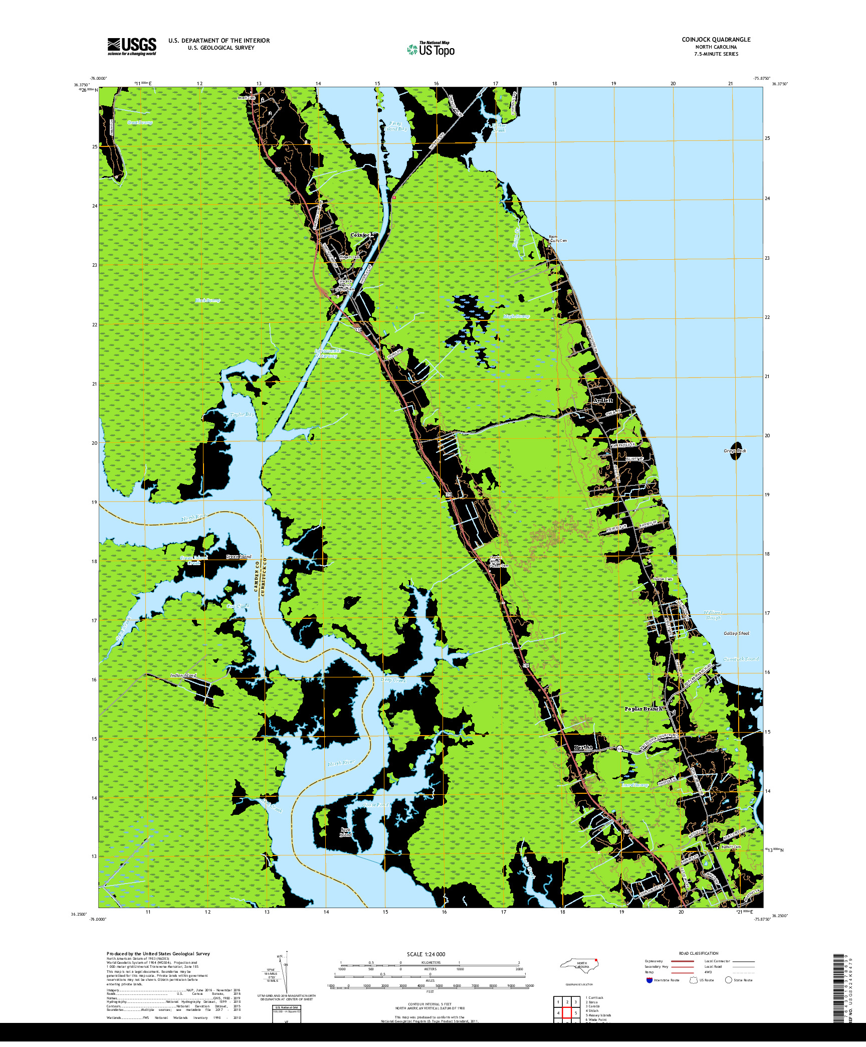 USGS US TOPO 7.5-MINUTE MAP FOR COINJOCK, NC 2019