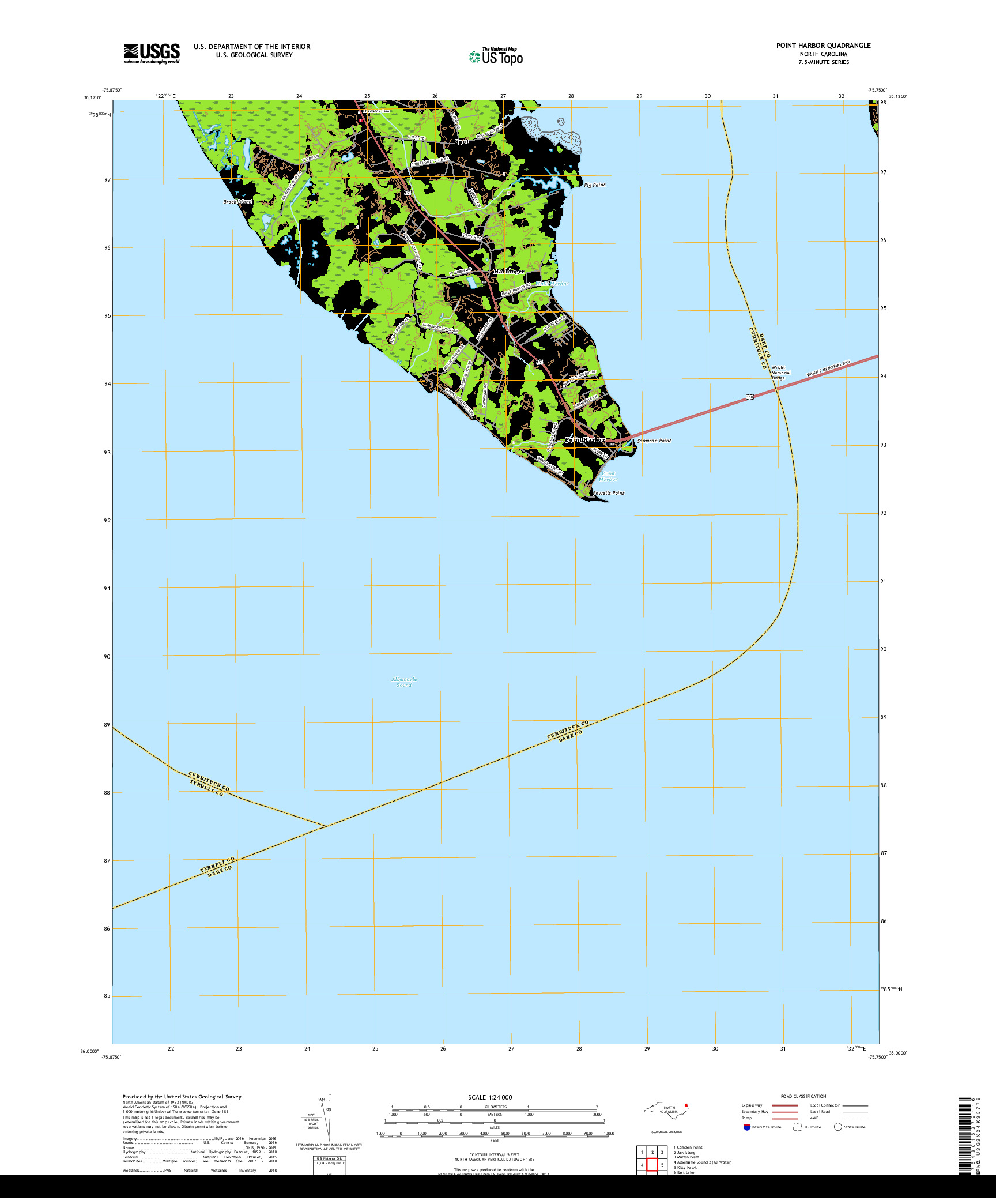 USGS US TOPO 7.5-MINUTE MAP FOR POINT HARBOR, NC 2019