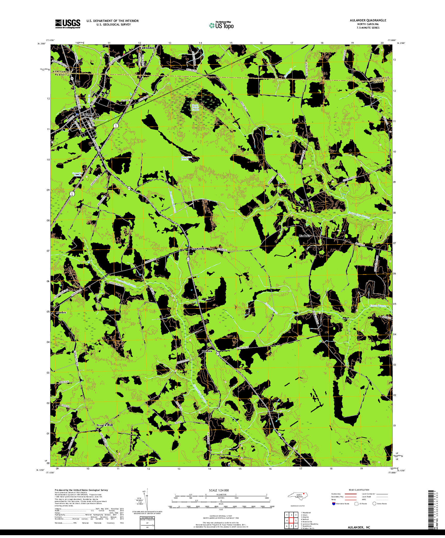 USGS US TOPO 7.5-MINUTE MAP FOR AULANDER, NC 2019