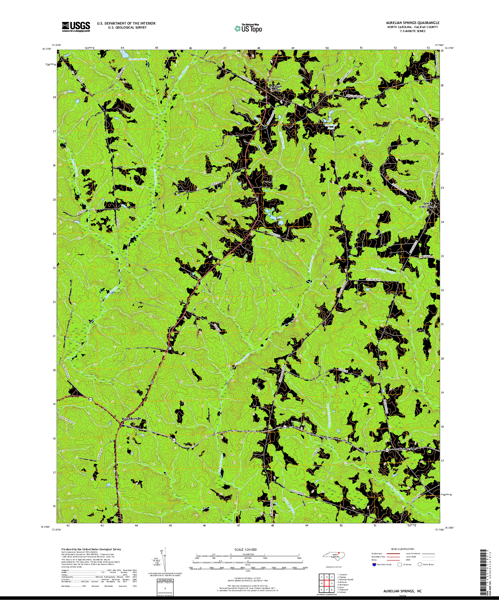 USGS US TOPO 7.5-MINUTE MAP FOR AURELIAN SPRINGS, NC 2019