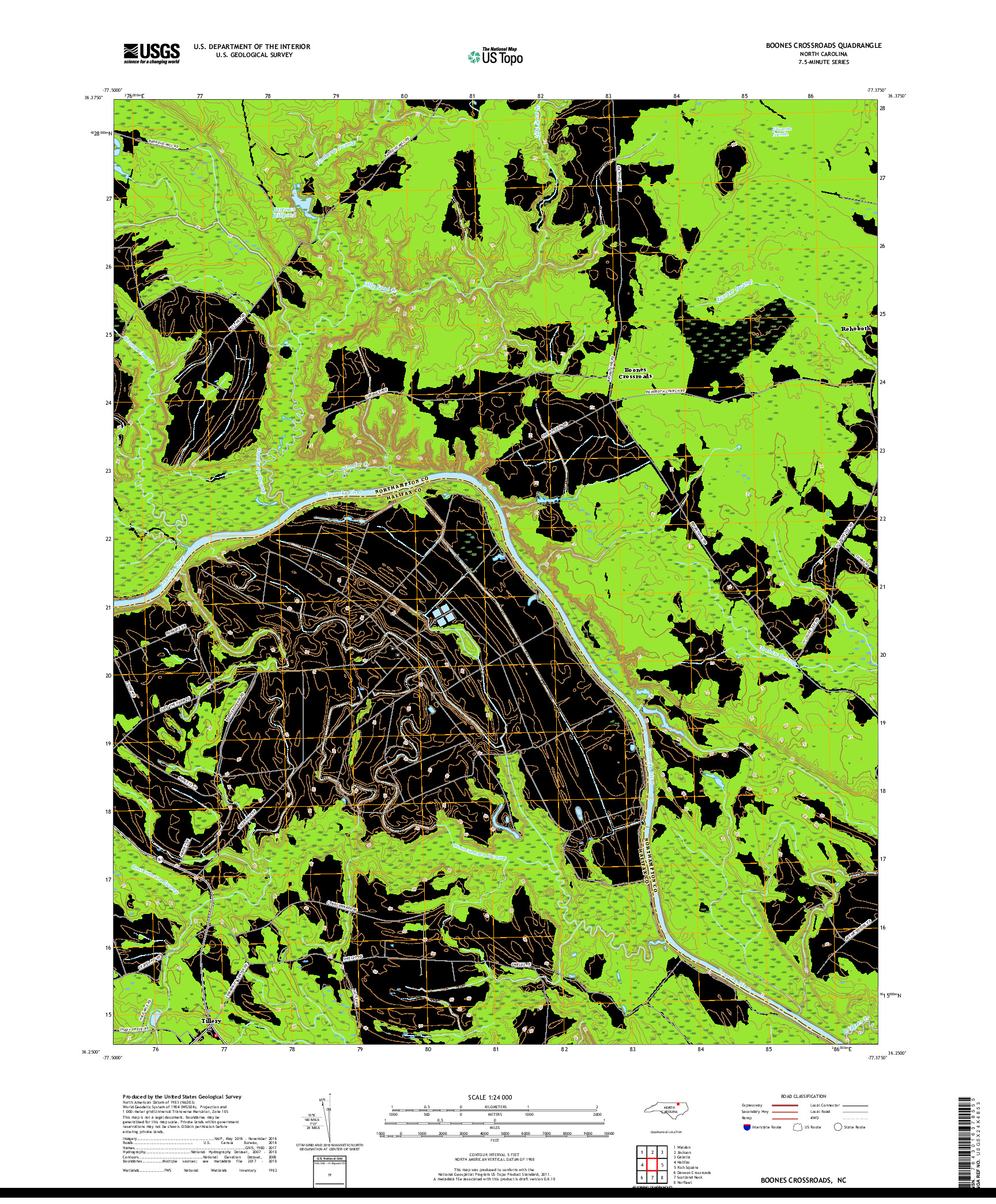 USGS US TOPO 7.5-MINUTE MAP FOR BOONES CROSSROADS, NC 2019