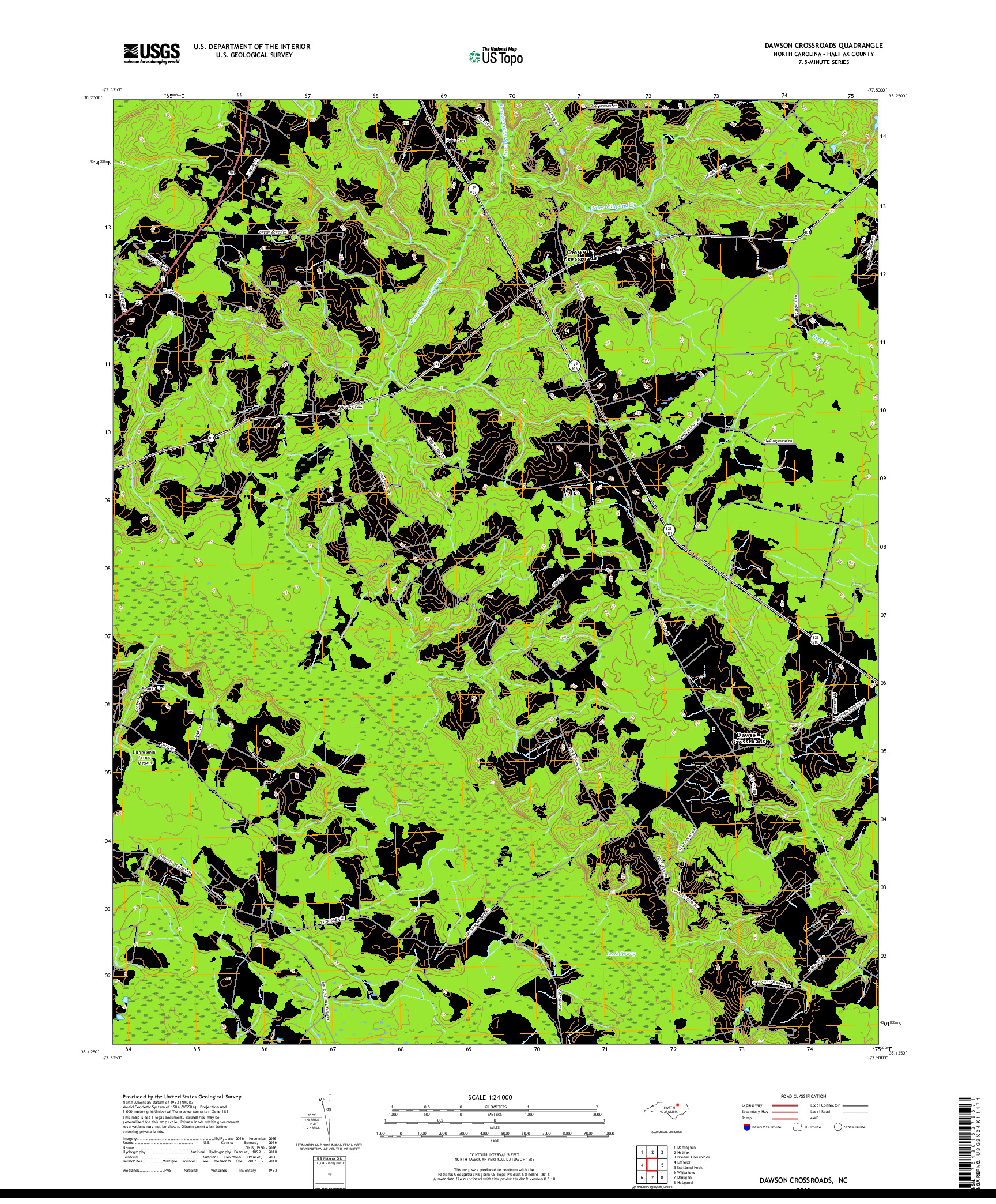 USGS US TOPO 7.5-MINUTE MAP FOR DAWSON CROSSROADS, NC 2019