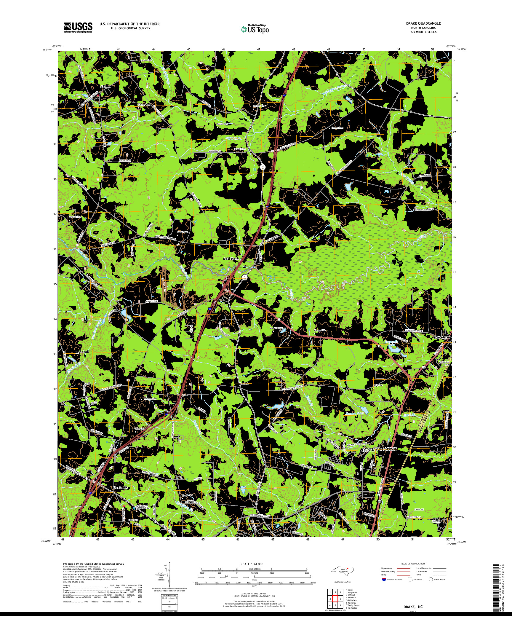 USGS US TOPO 7.5-MINUTE MAP FOR DRAKE, NC 2019