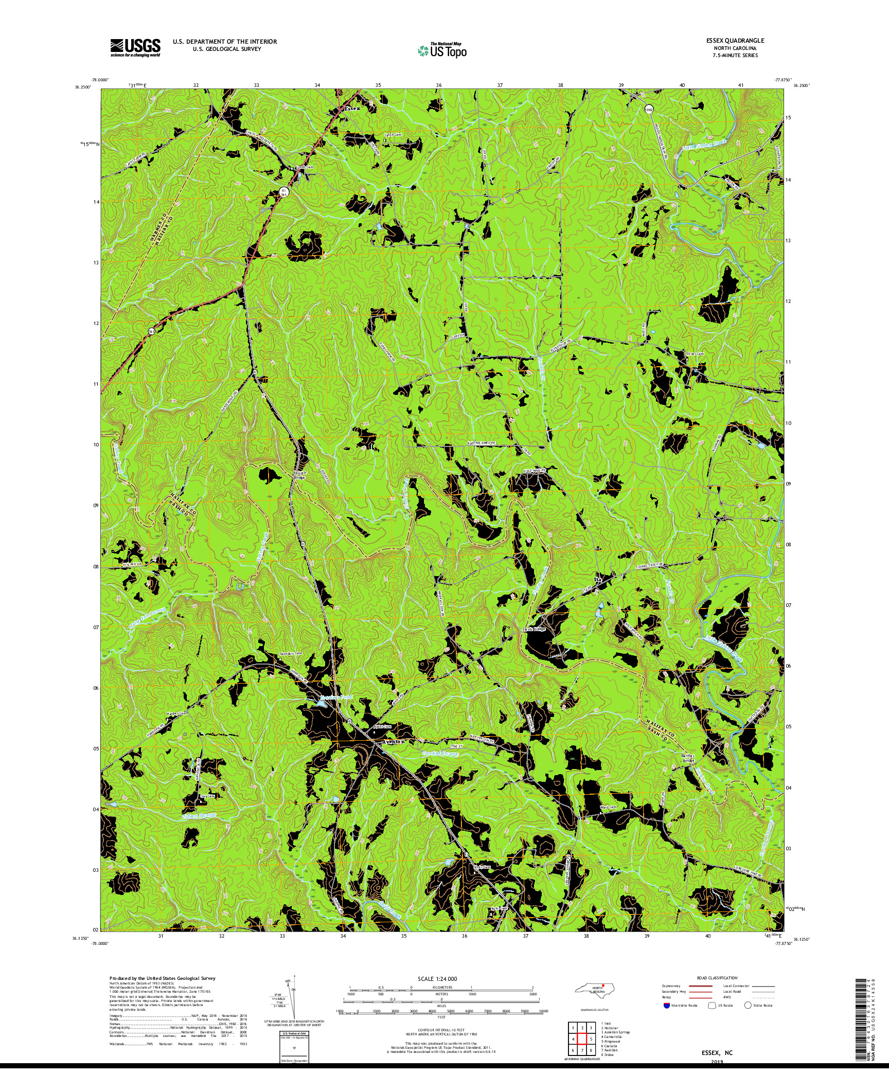 USGS US TOPO 7.5-MINUTE MAP FOR ESSEX, NC 2019