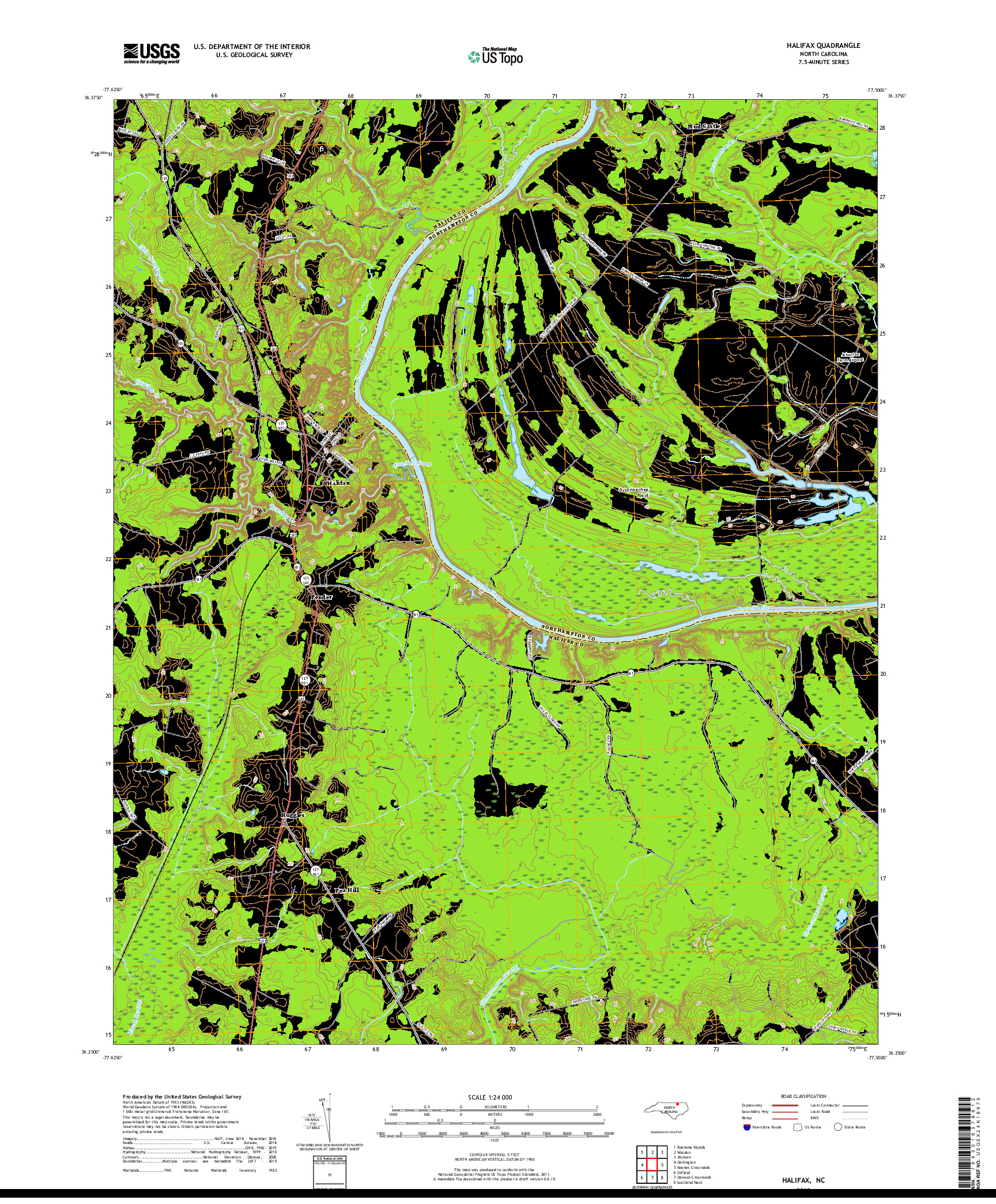 USGS US TOPO 7.5-MINUTE MAP FOR HALIFAX, NC 2019