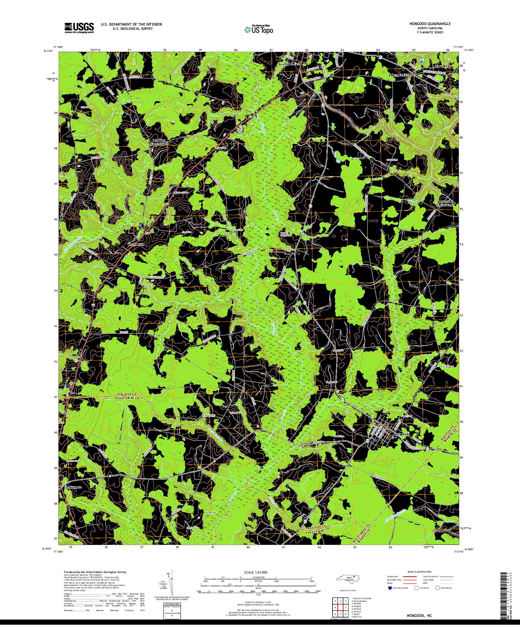 USGS US TOPO 7.5-MINUTE MAP FOR HOBGOOD, NC 2019