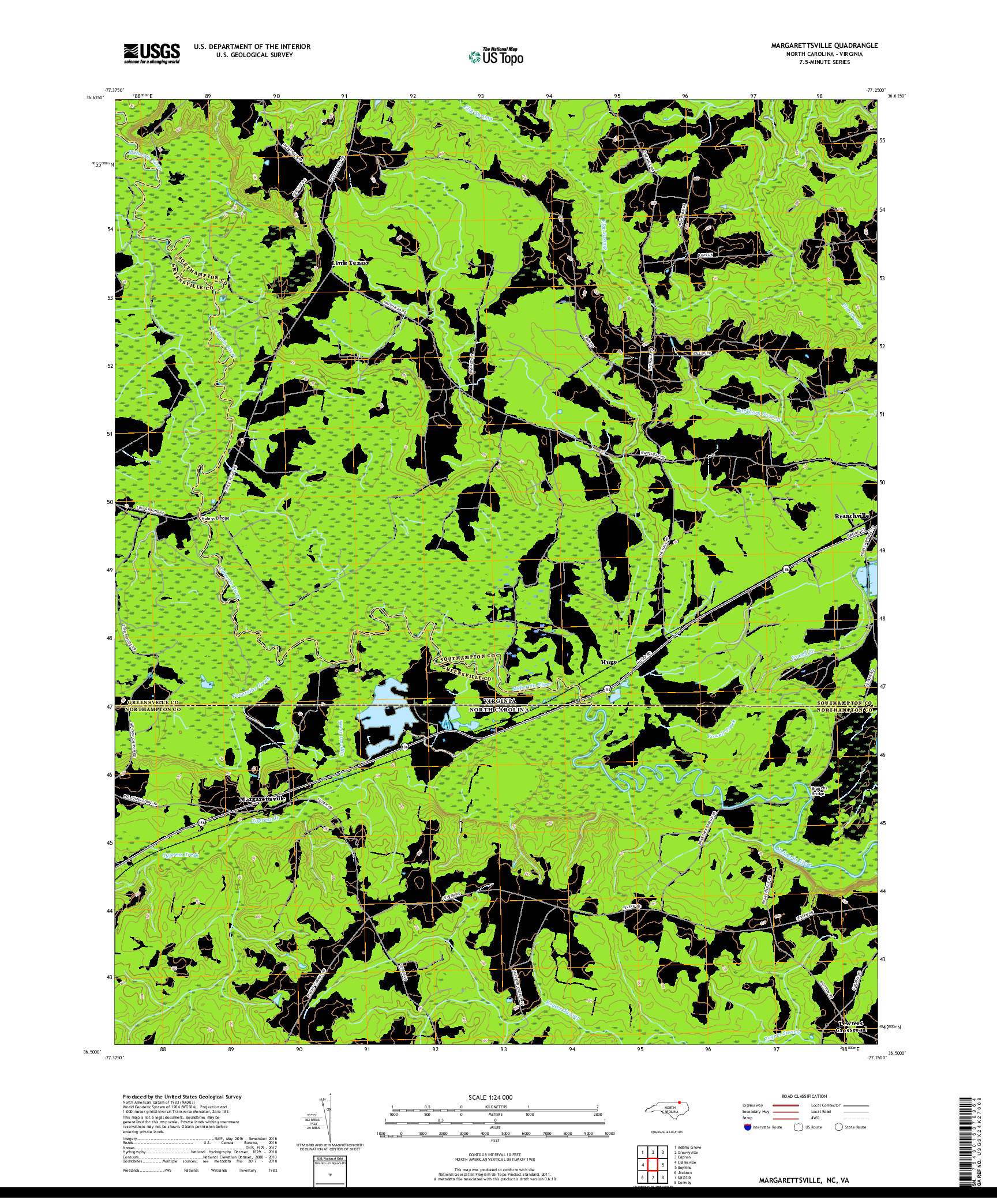 USGS US TOPO 7.5-MINUTE MAP FOR MARGARETTSVILLE, NC,VA 2019