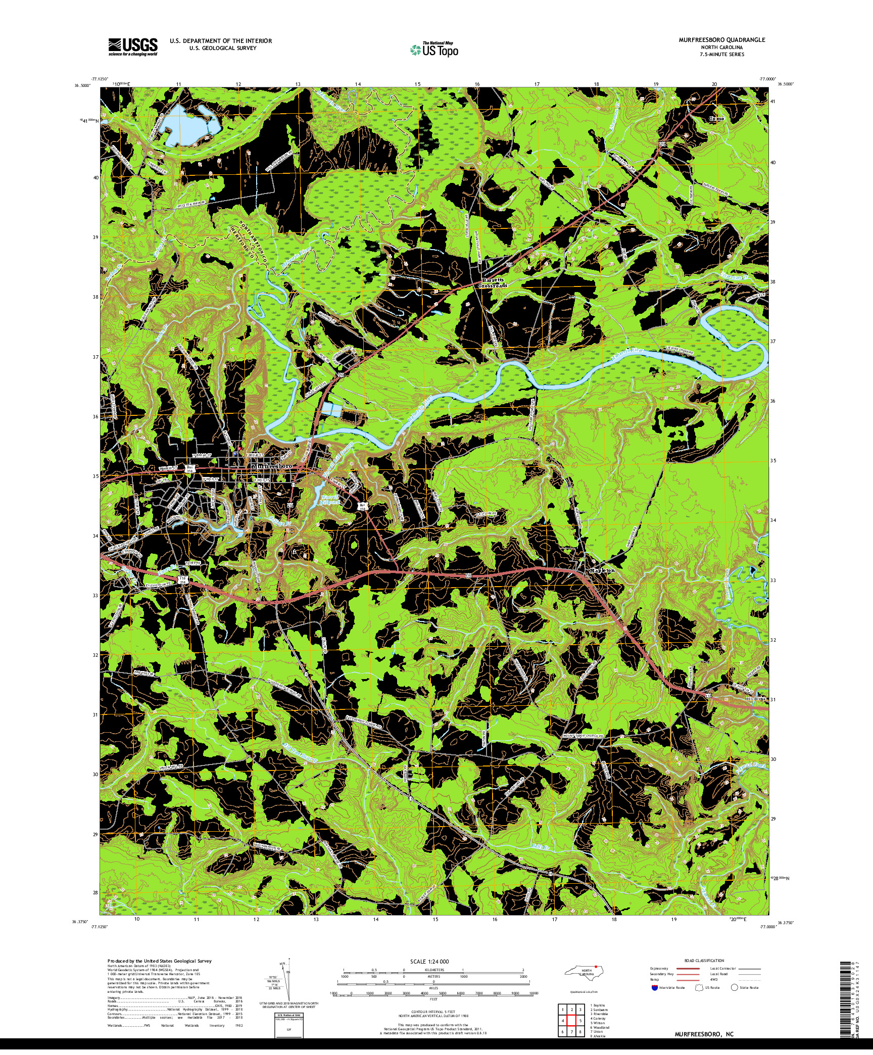 USGS US TOPO 7.5-MINUTE MAP FOR MURFREESBORO, NC 2019