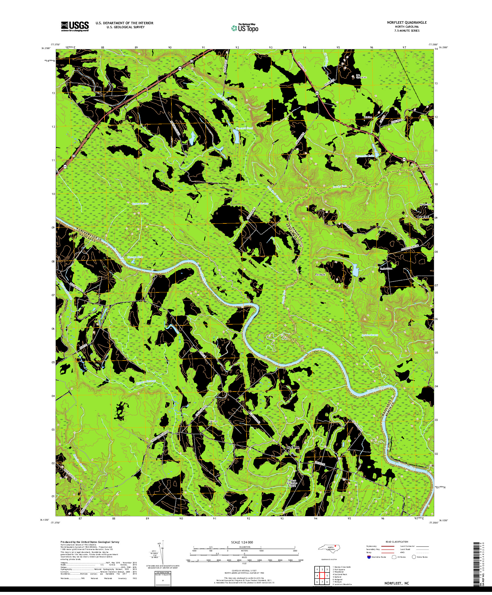 USGS US TOPO 7.5-MINUTE MAP FOR NORFLEET, NC 2019