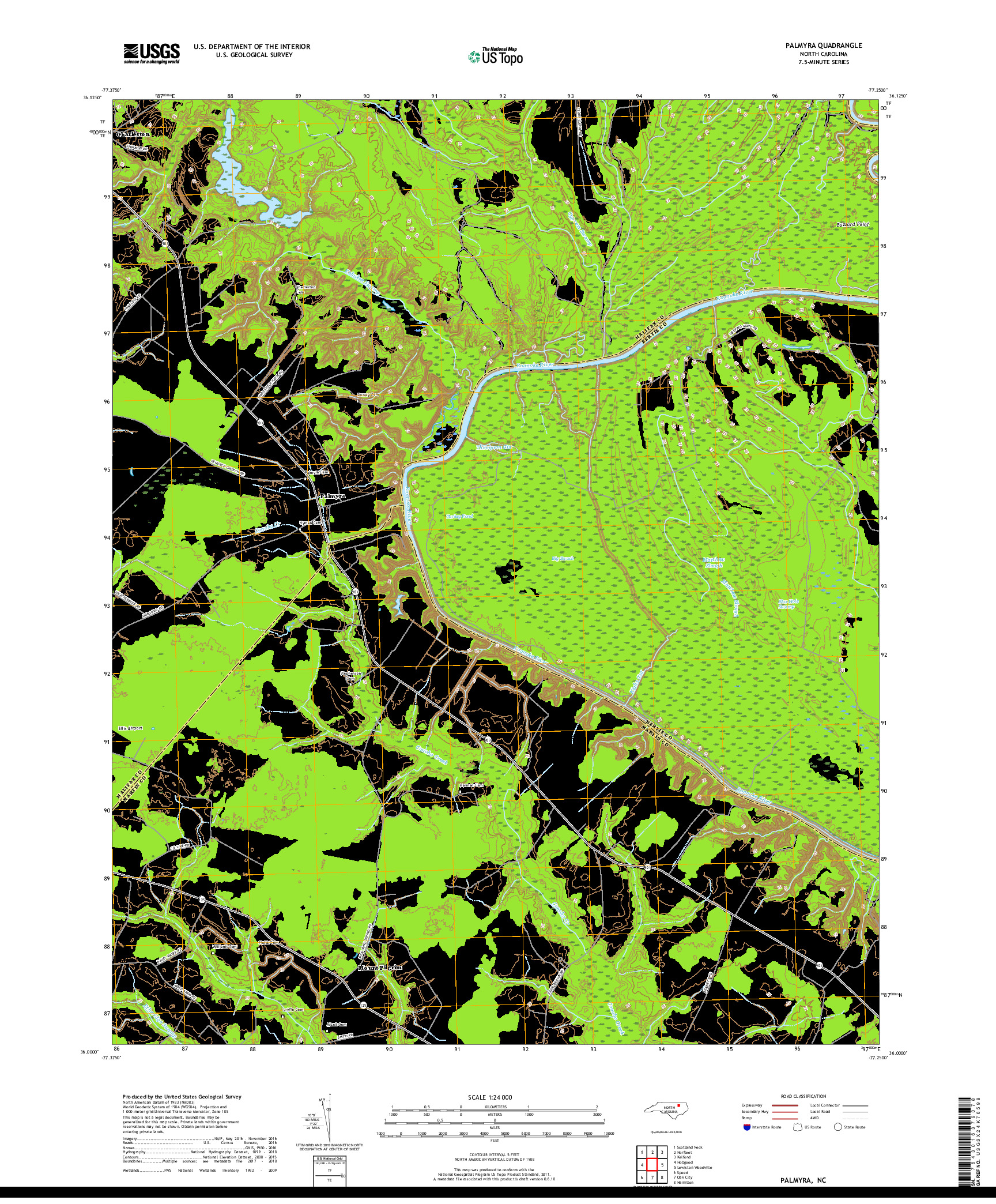 USGS US TOPO 7.5-MINUTE MAP FOR PALMYRA, NC 2019