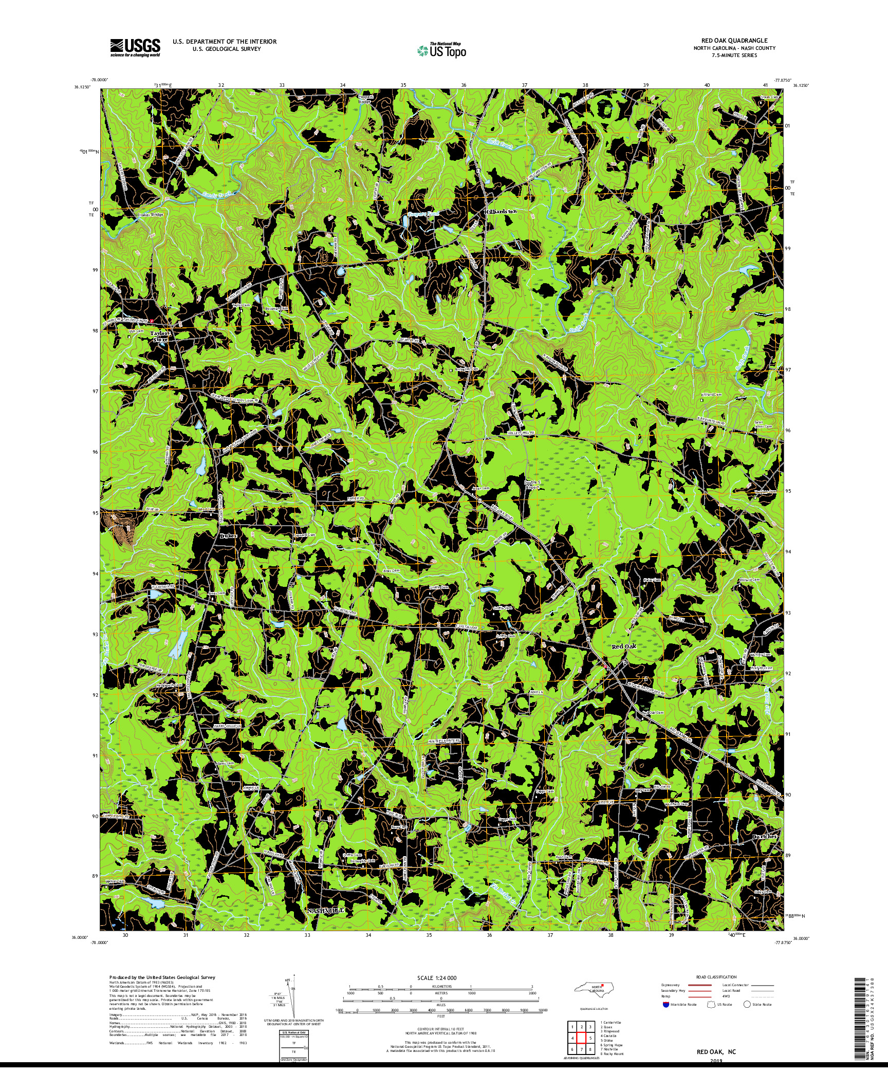 USGS US TOPO 7.5-MINUTE MAP FOR RED OAK, NC 2019