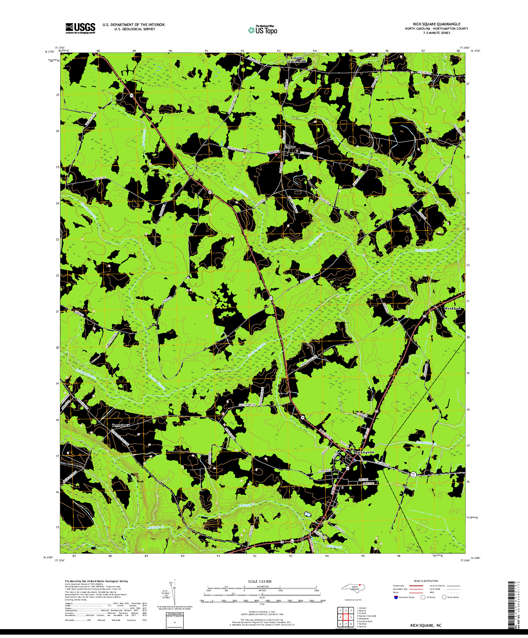 USGS US TOPO 7.5-MINUTE MAP FOR RICH SQUARE, NC 2019