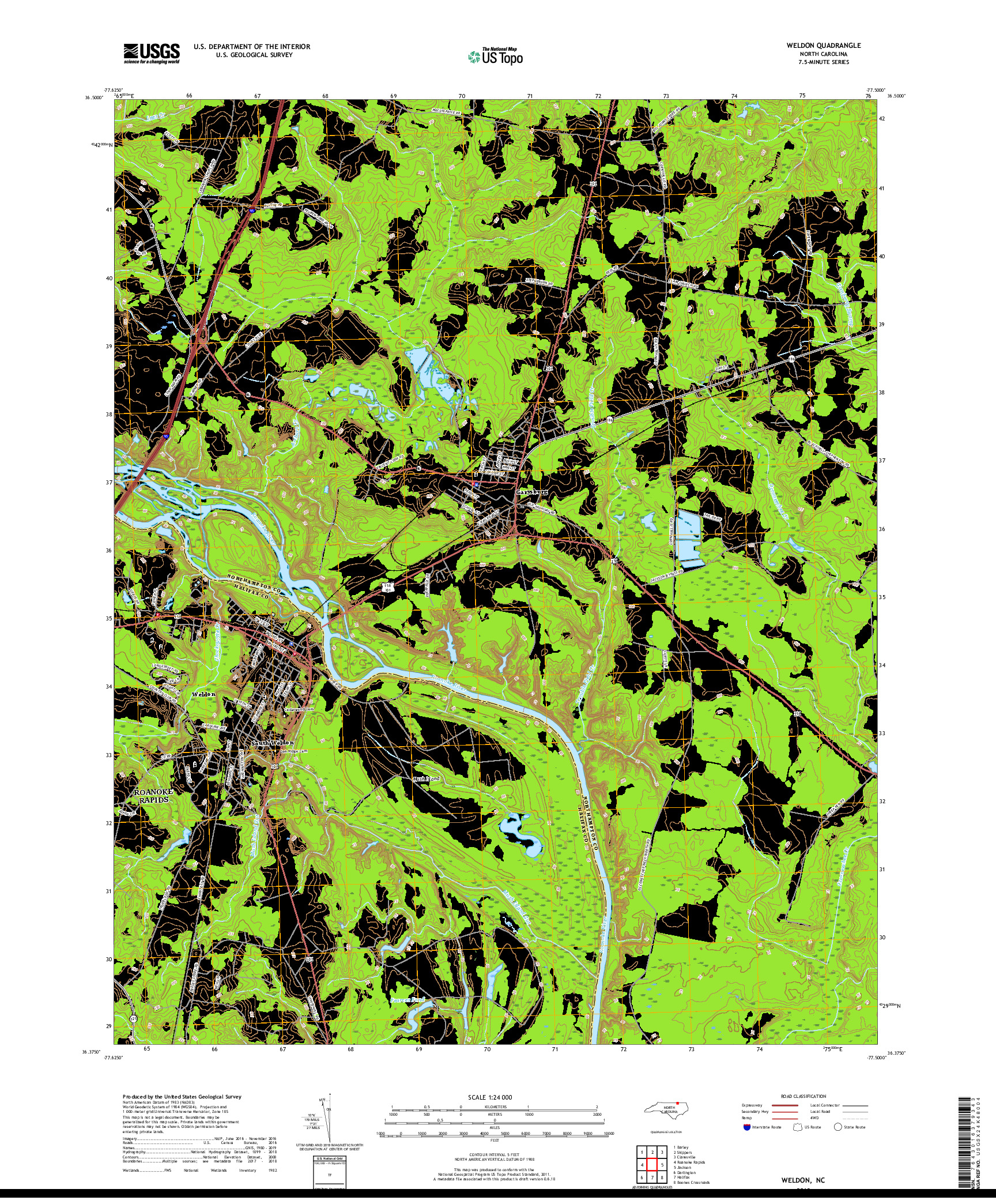 USGS US TOPO 7.5-MINUTE MAP FOR WELDON, NC 2019