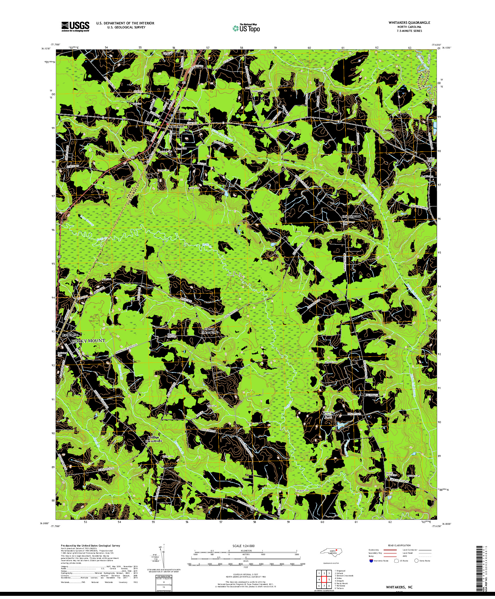 USGS US TOPO 7.5-MINUTE MAP FOR WHITAKERS, NC 2019