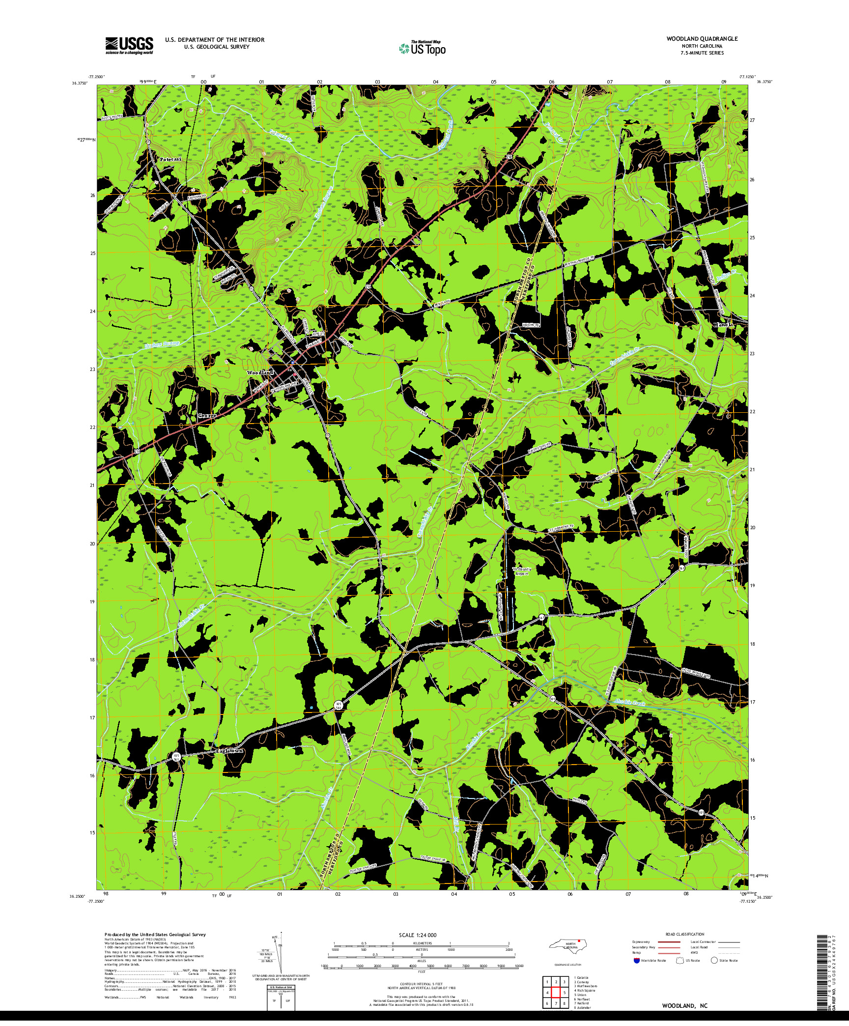 USGS US TOPO 7.5-MINUTE MAP FOR WOODLAND, NC 2019