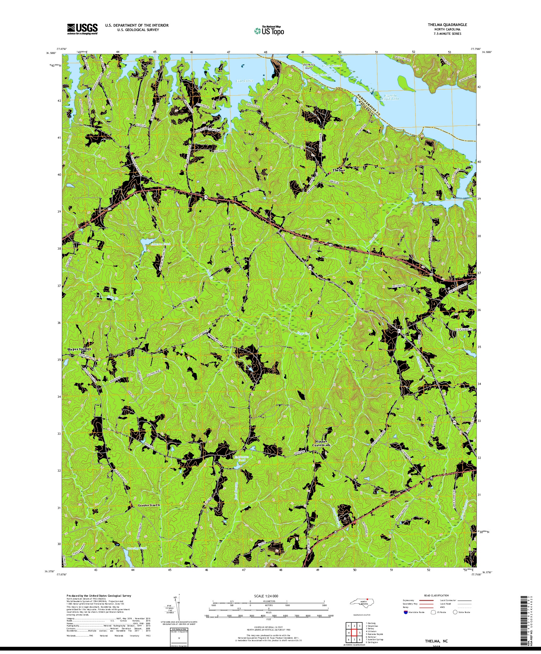 USGS US TOPO 7.5-MINUTE MAP FOR THELMA, NC 2019