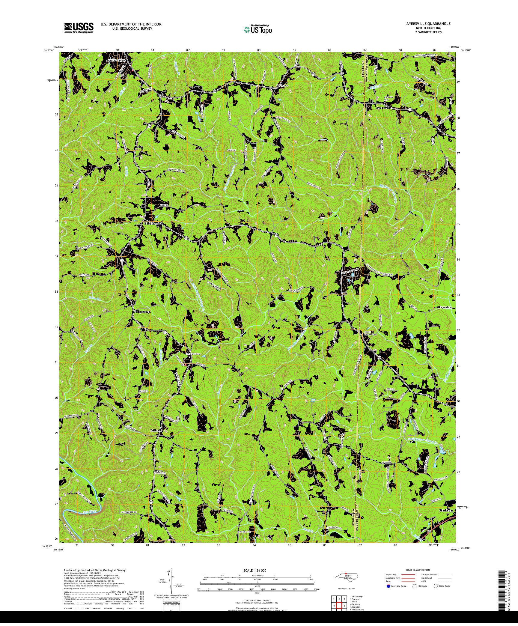 USGS US TOPO 7.5-MINUTE MAP FOR AYERSVILLE, NC 2019