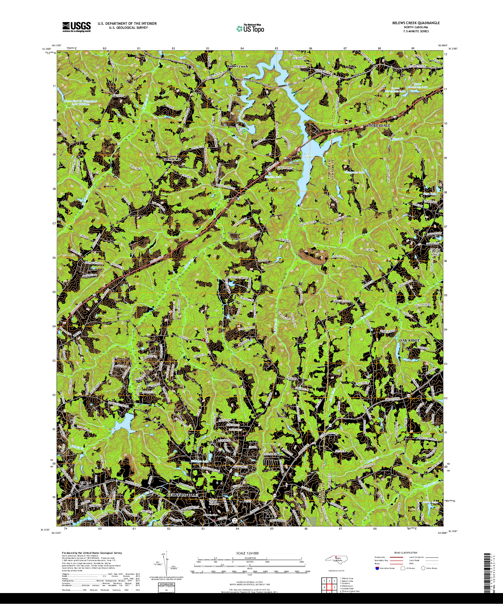 USGS US TOPO 7.5-MINUTE MAP FOR BELEWS CREEK, NC 2019