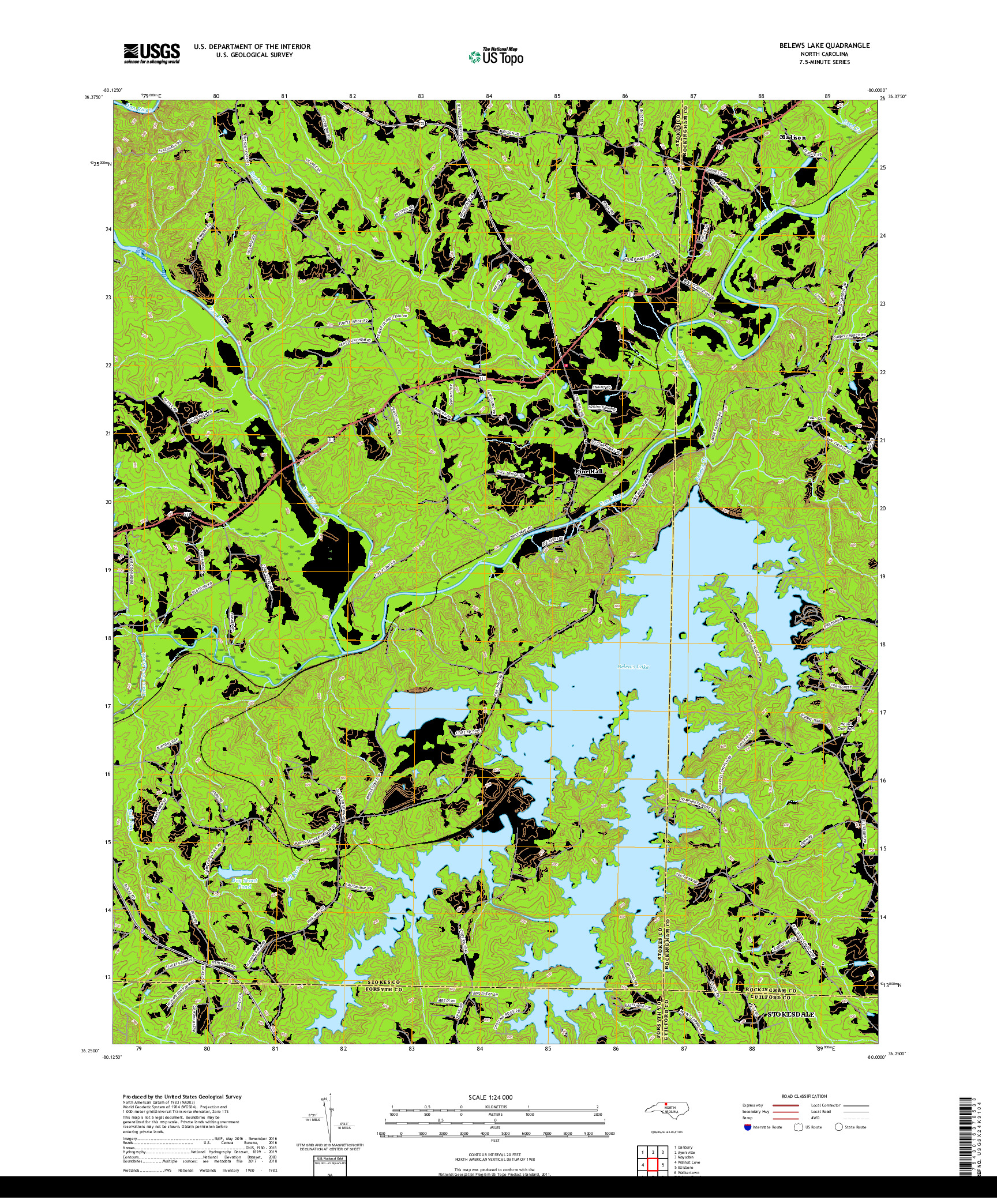 USGS US TOPO 7.5-MINUTE MAP FOR BELEWS LAKE, NC 2019