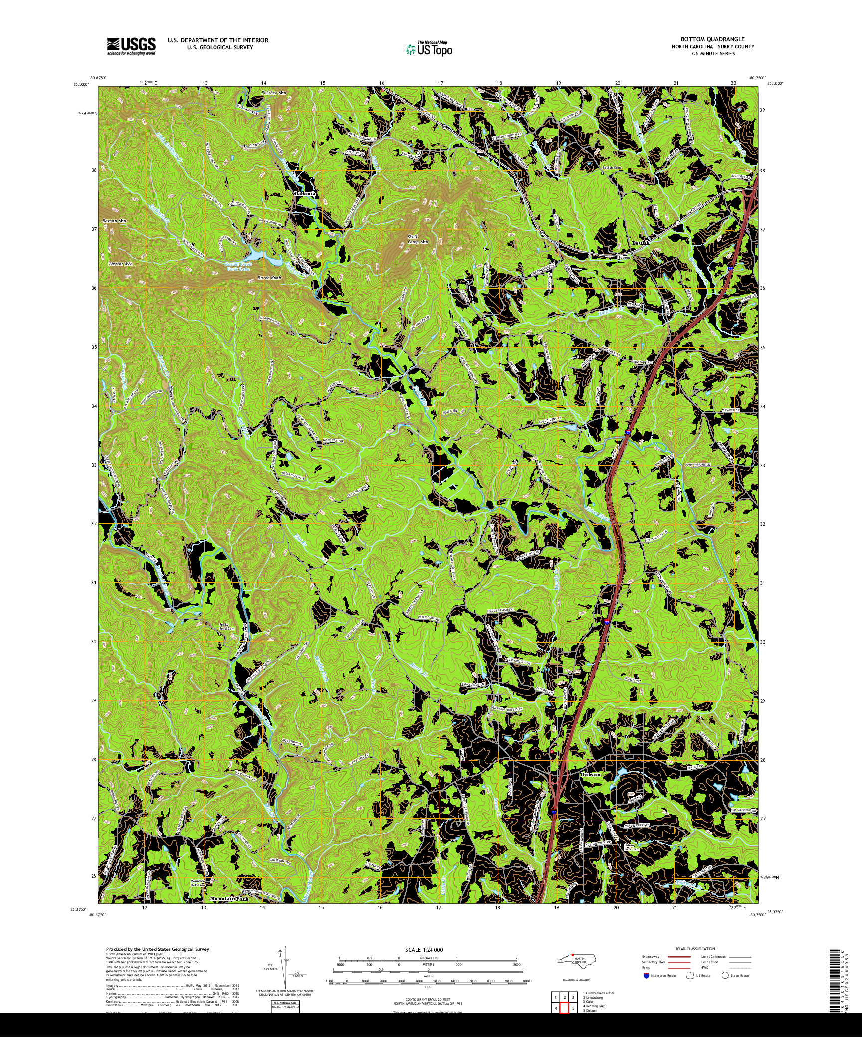 USGS US TOPO 7.5-MINUTE MAP FOR BOTTOM, NC 2019