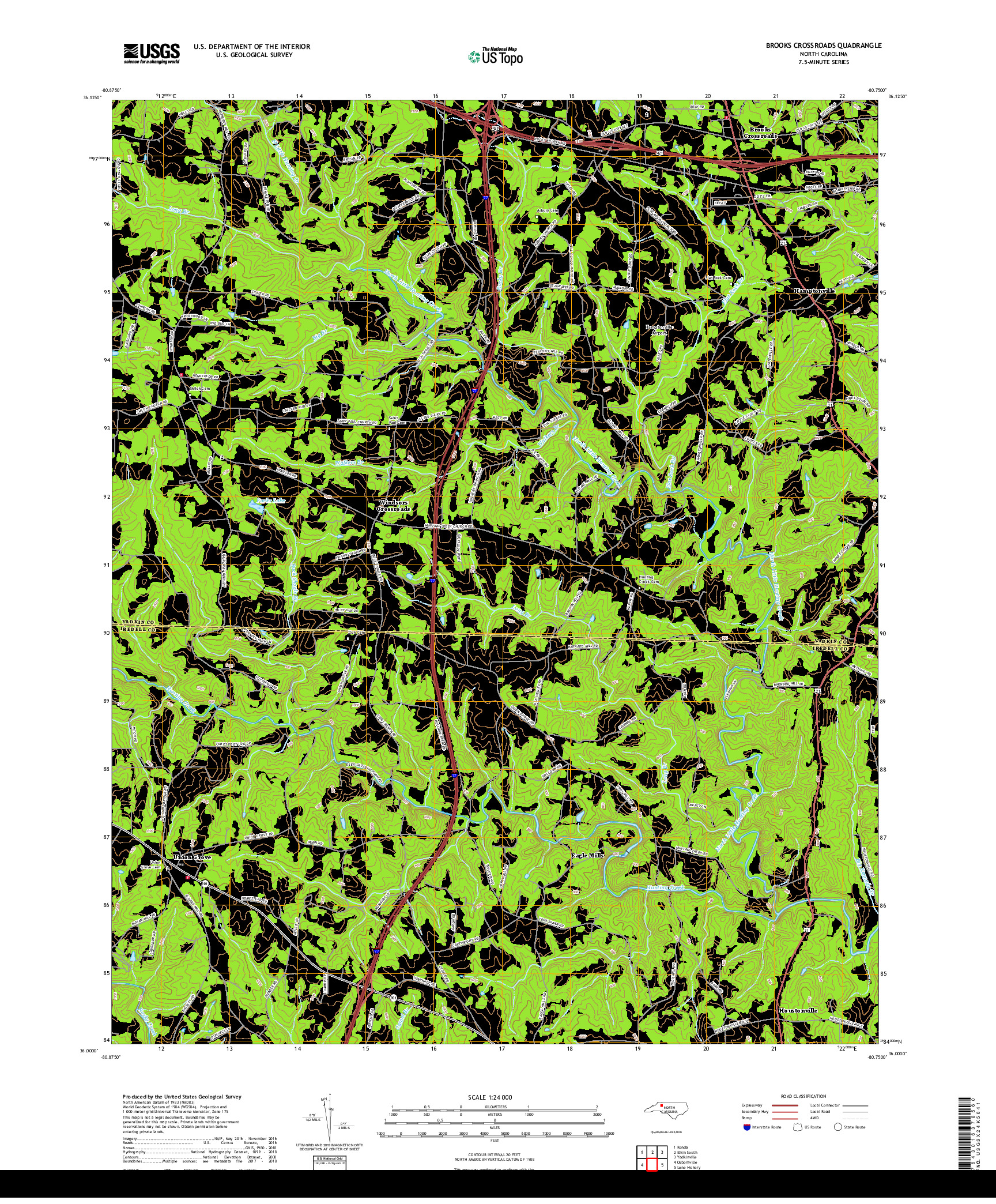 USGS US TOPO 7.5-MINUTE MAP FOR BROOKS CROSSROADS, NC 2019