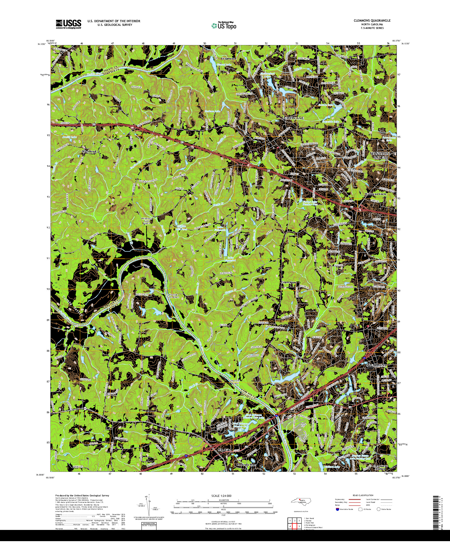 USGS US TOPO 7.5-MINUTE MAP FOR CLEMMONS, NC 2019