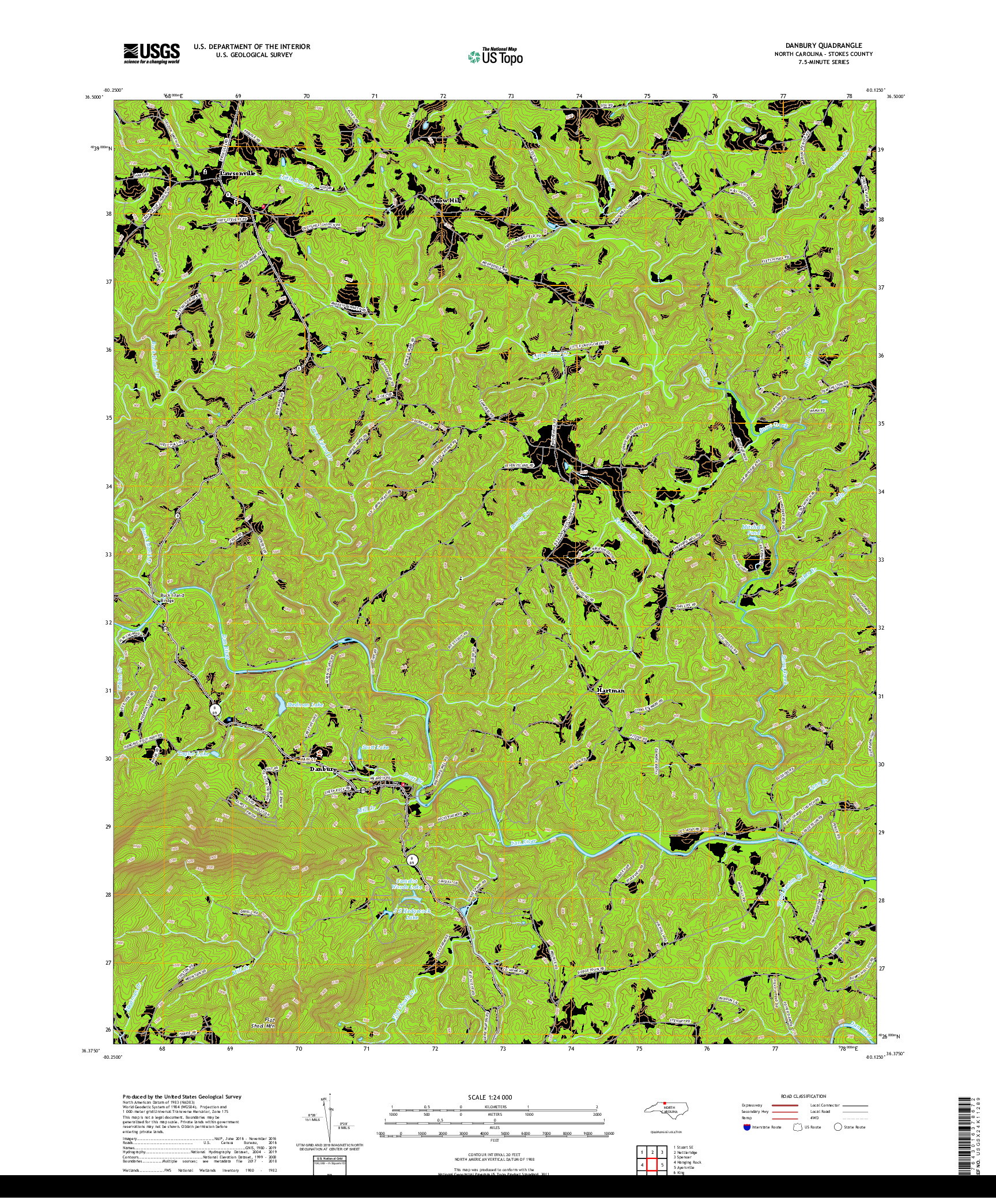 USGS US TOPO 7.5-MINUTE MAP FOR DANBURY, NC 2019