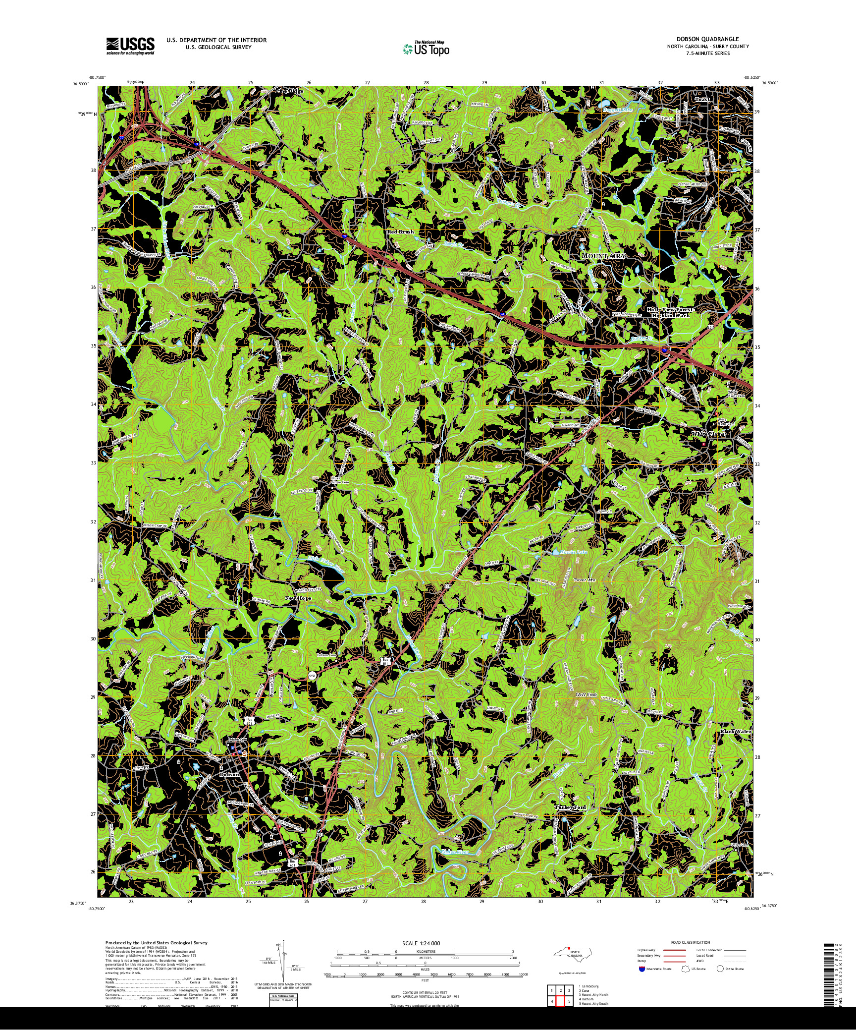 USGS US TOPO 7.5-MINUTE MAP FOR DOBSON, NC 2019