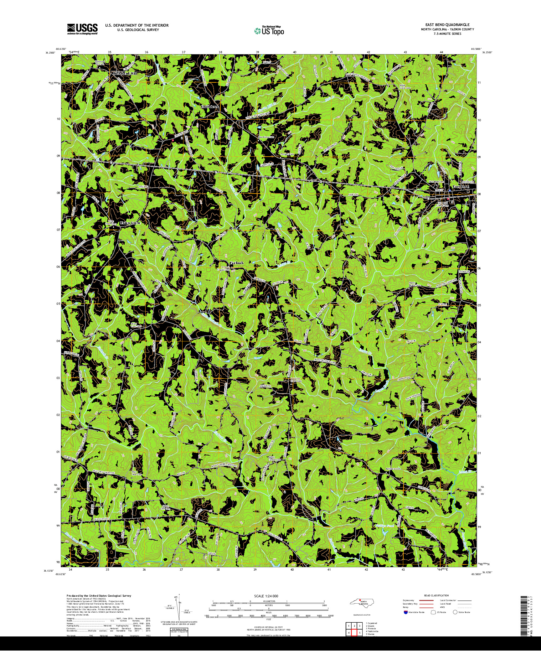 USGS US TOPO 7.5-MINUTE MAP FOR EAST BEND, NC 2019