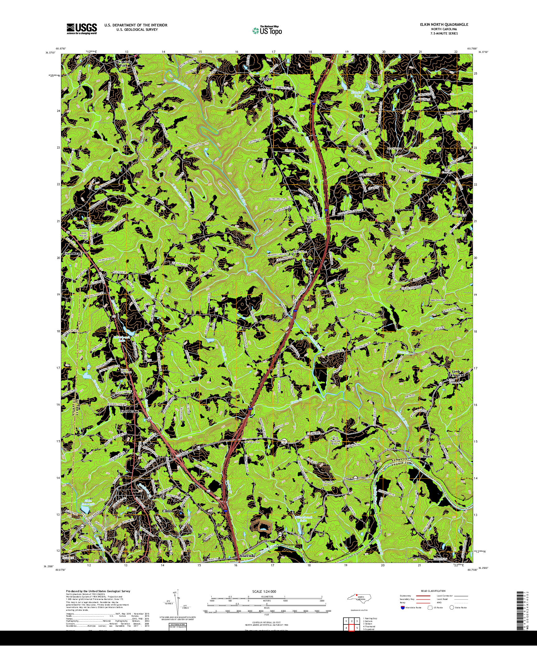 USGS US TOPO 7.5-MINUTE MAP FOR ELKIN NORTH, NC 2019