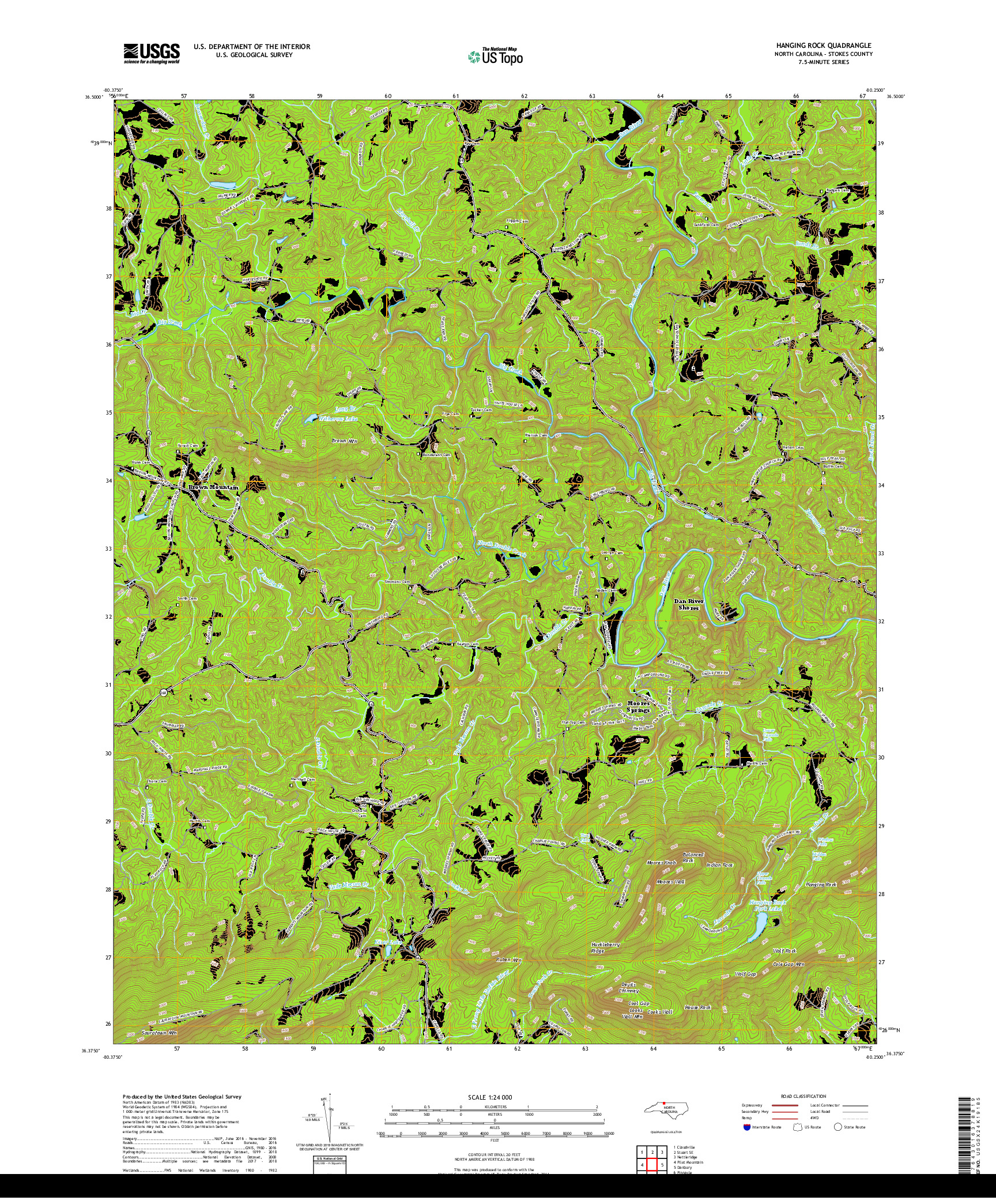 USGS US TOPO 7.5-MINUTE MAP FOR HANGING ROCK, NC 2019