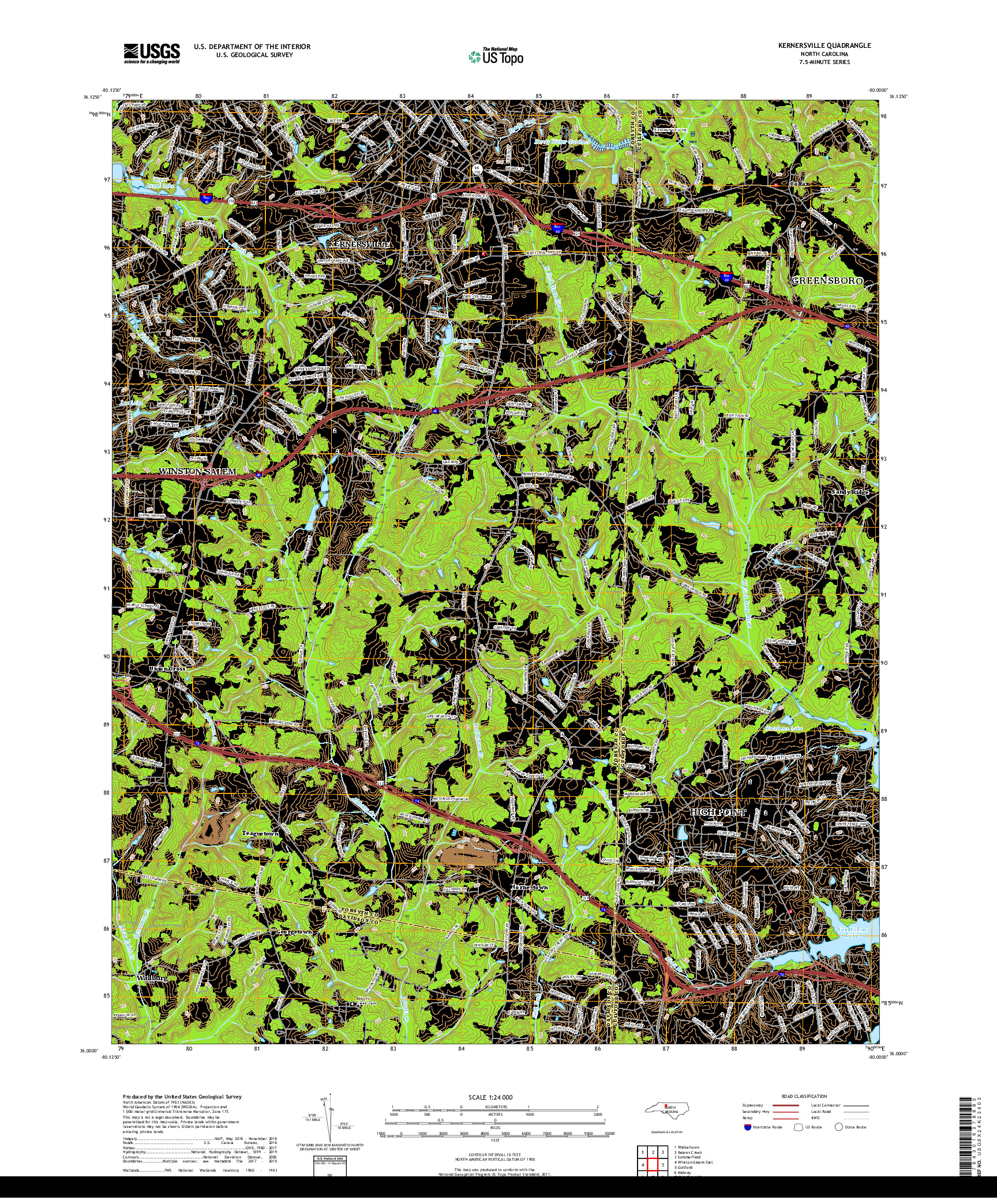 USGS US TOPO 7.5-MINUTE MAP FOR KERNERSVILLE, NC 2019