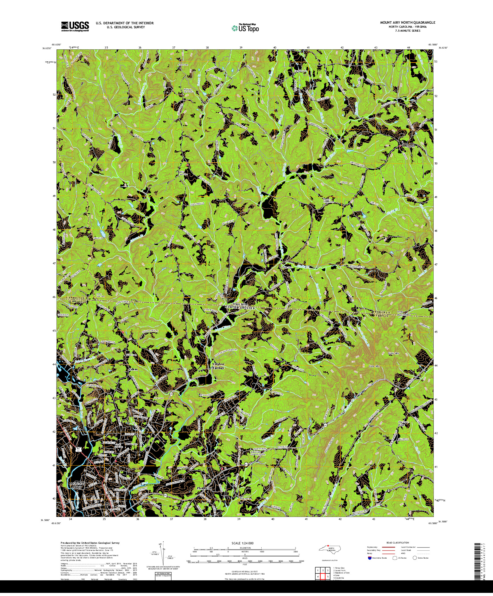 USGS US TOPO 7.5-MINUTE MAP FOR MOUNT AIRY NORTH, NC,VA 2019