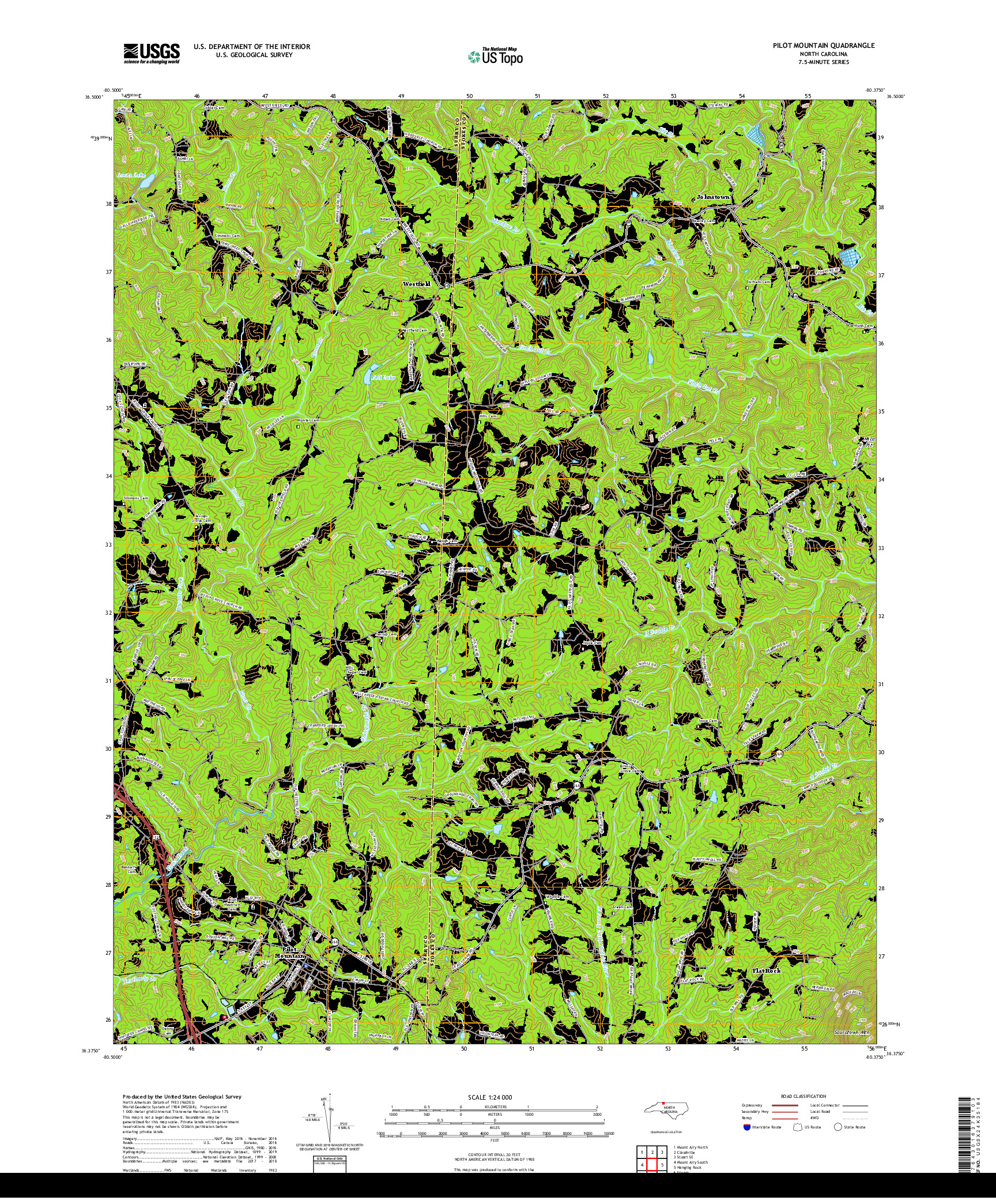 USGS US TOPO 7.5-MINUTE MAP FOR PILOT MOUNTAIN, NC 2019