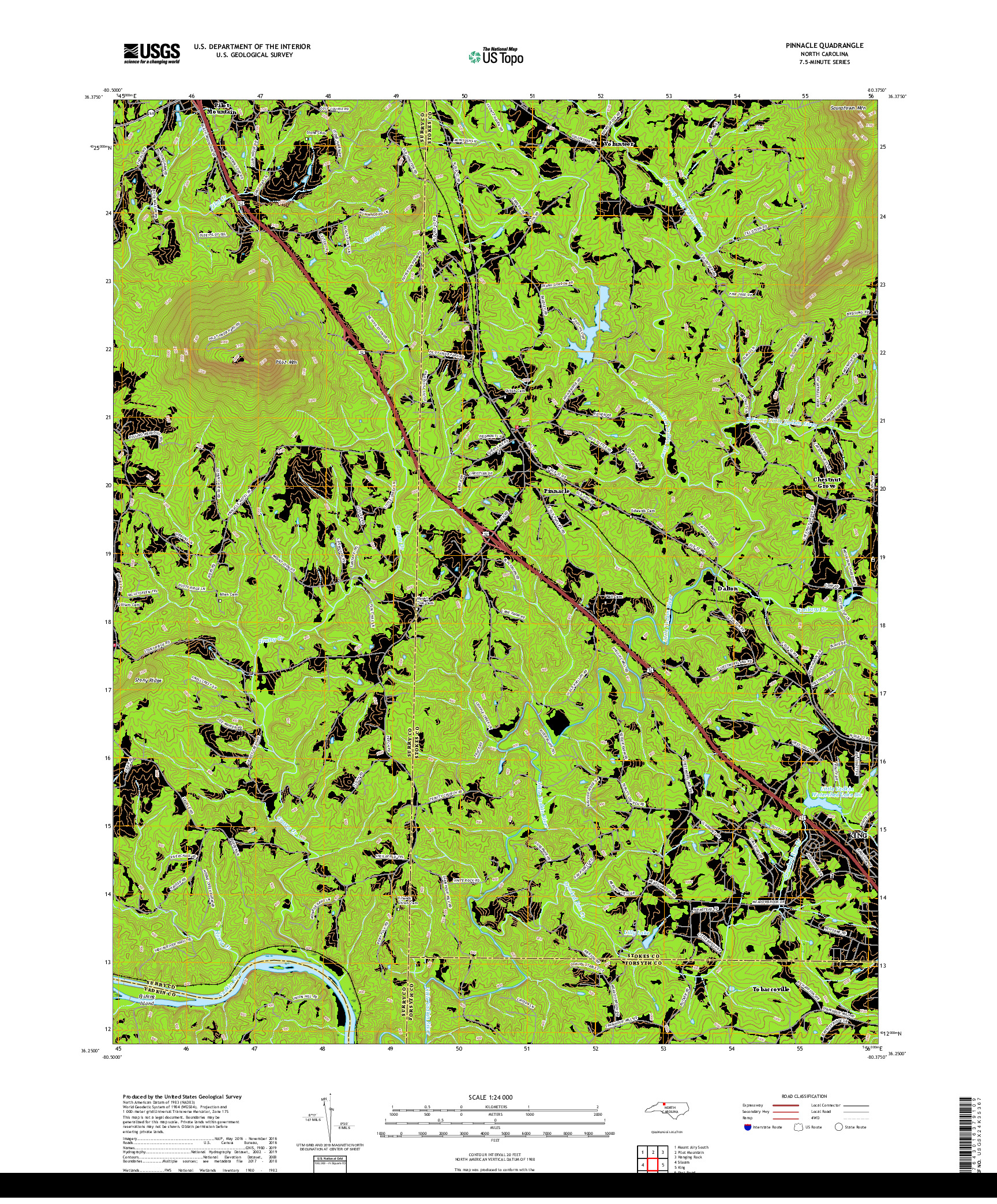 USGS US TOPO 7.5-MINUTE MAP FOR PINNACLE, NC 2019