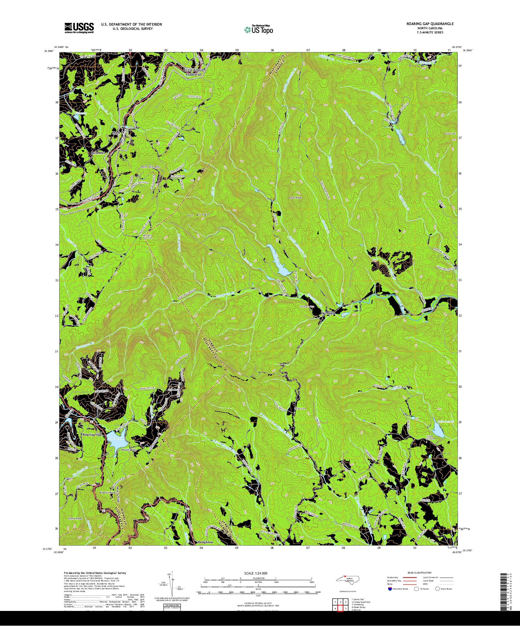 USGS US TOPO 7.5-MINUTE MAP FOR ROARING GAP, NC 2019