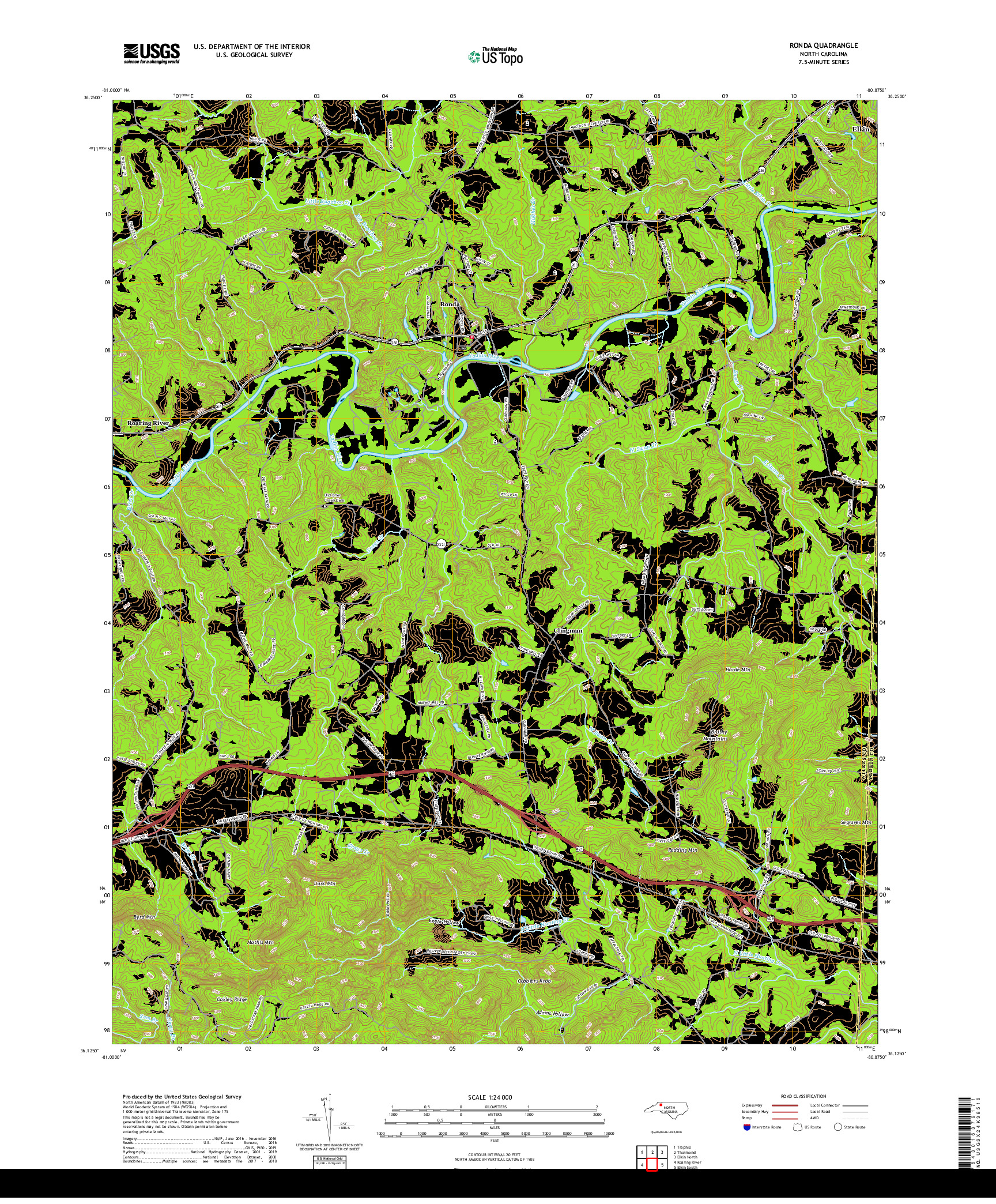 USGS US TOPO 7.5-MINUTE MAP FOR RONDA, NC 2019