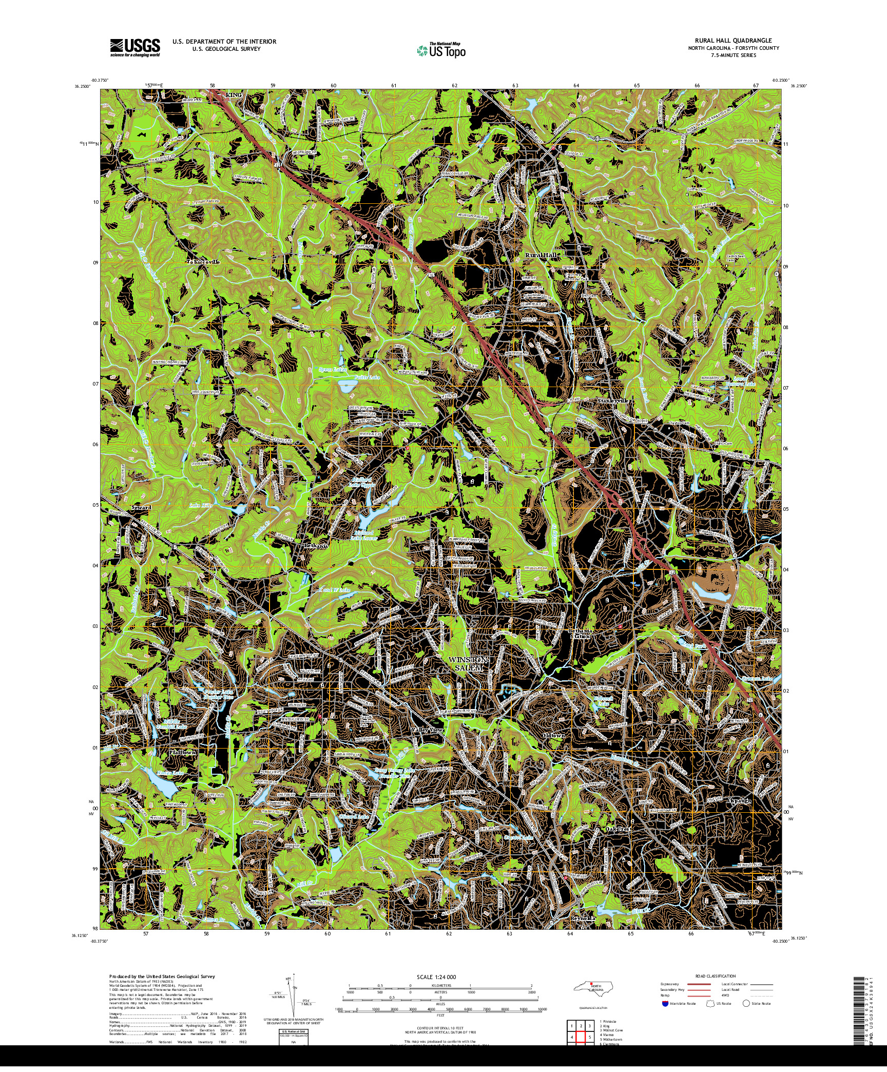 USGS US TOPO 7.5-MINUTE MAP FOR RURAL HALL, NC 2019