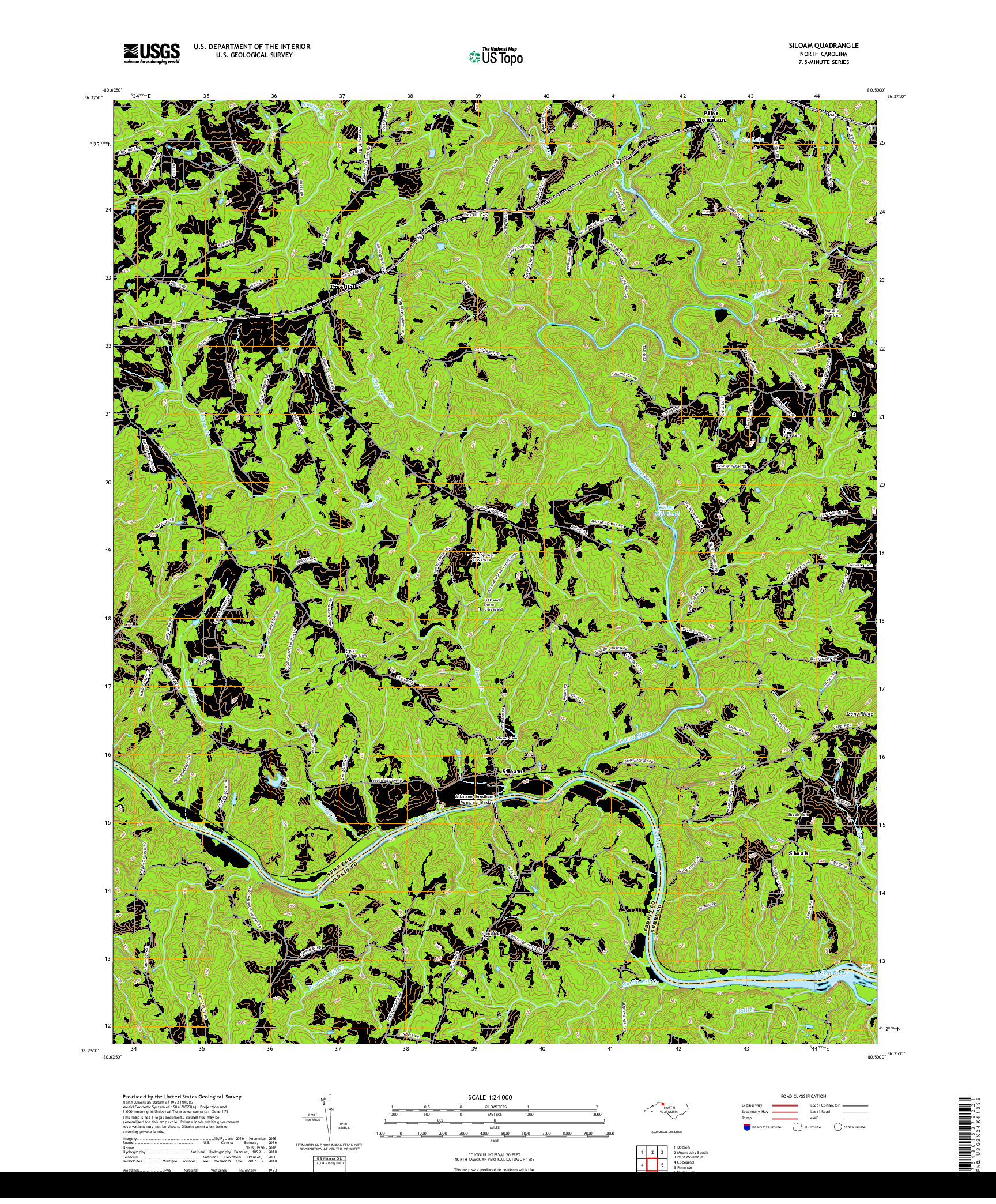 USGS US TOPO 7.5-MINUTE MAP FOR SILOAM, NC 2019