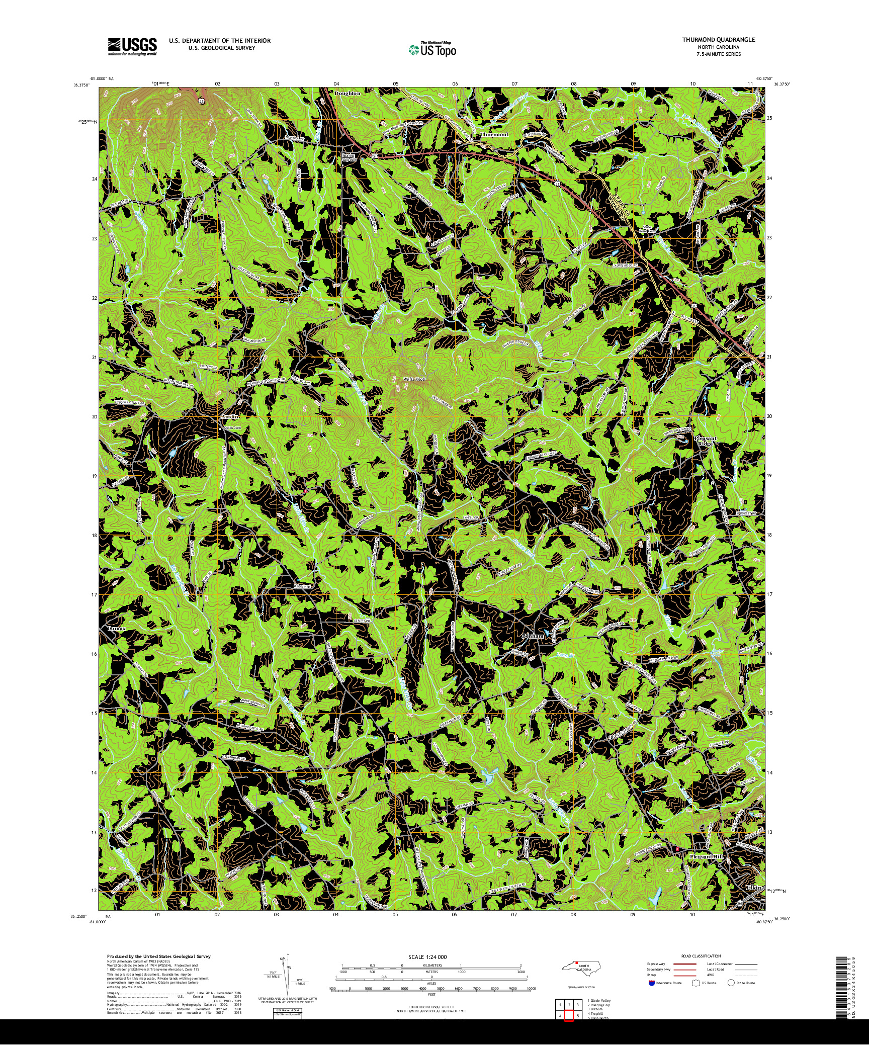 USGS US TOPO 7.5-MINUTE MAP FOR THURMOND, NC 2019