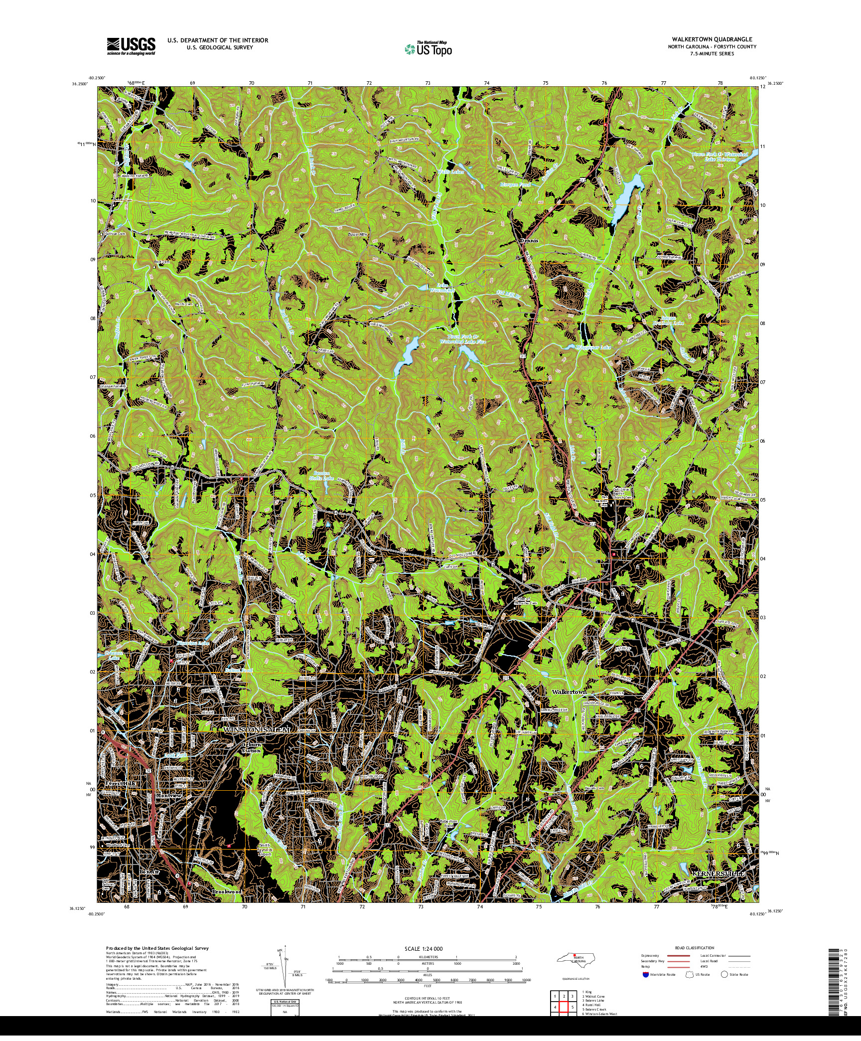 USGS US TOPO 7.5-MINUTE MAP FOR WALKERTOWN, NC 2019