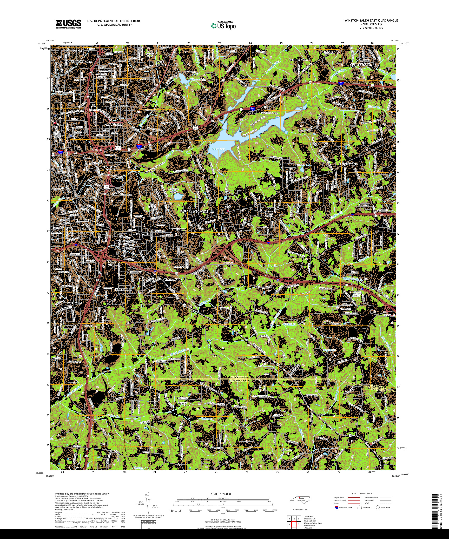 USGS US TOPO 7.5-MINUTE MAP FOR WINSTON-SALEM EAST, NC 2019