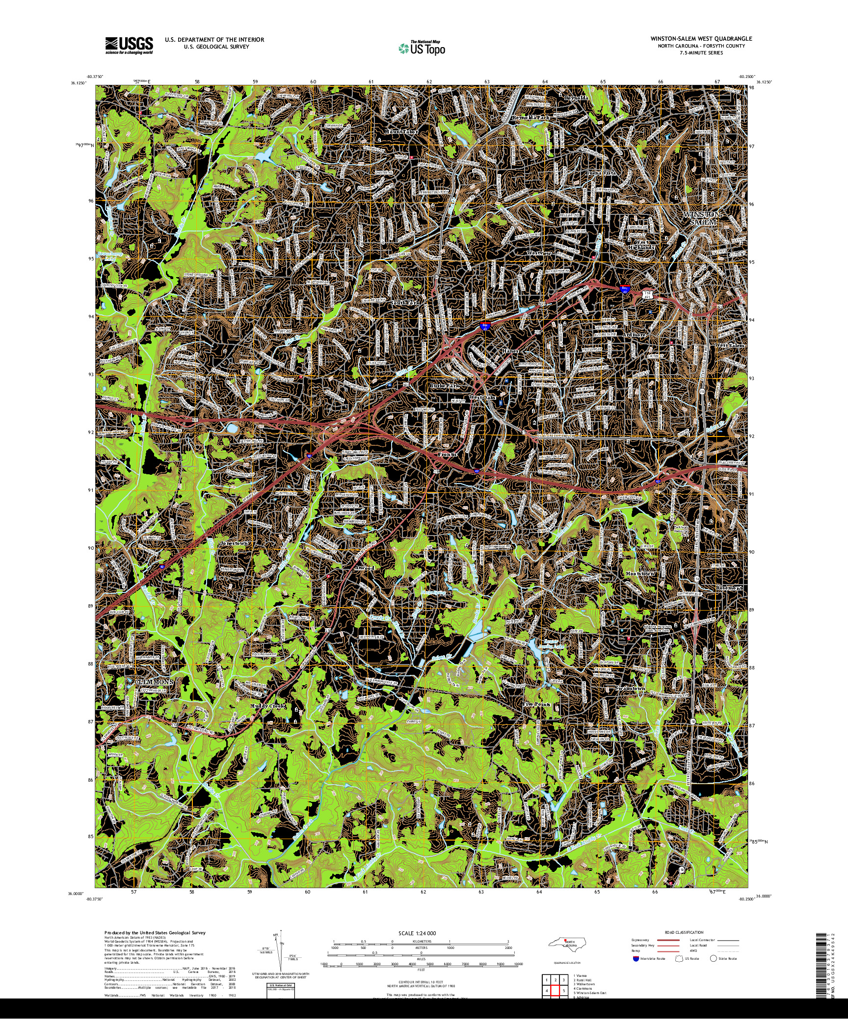 USGS US TOPO 7.5-MINUTE MAP FOR WINSTON-SALEM WEST, NC 2019