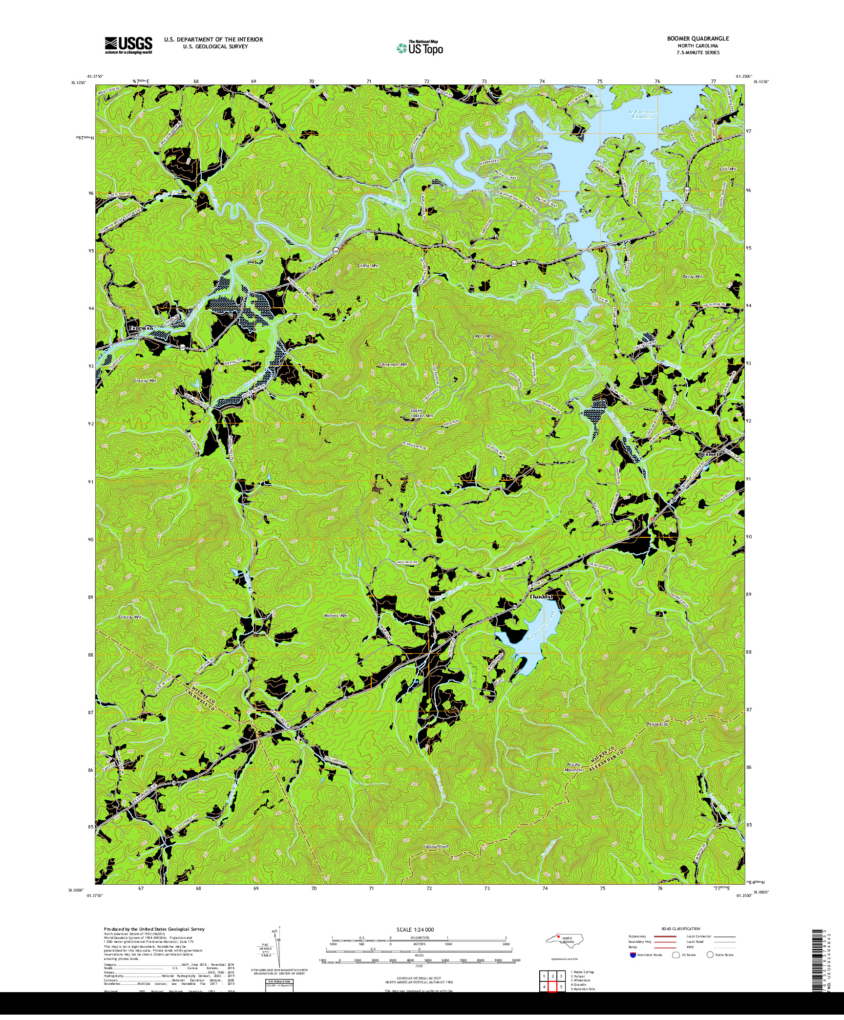 USGS US TOPO 7.5-MINUTE MAP FOR BOOMER, NC 2019