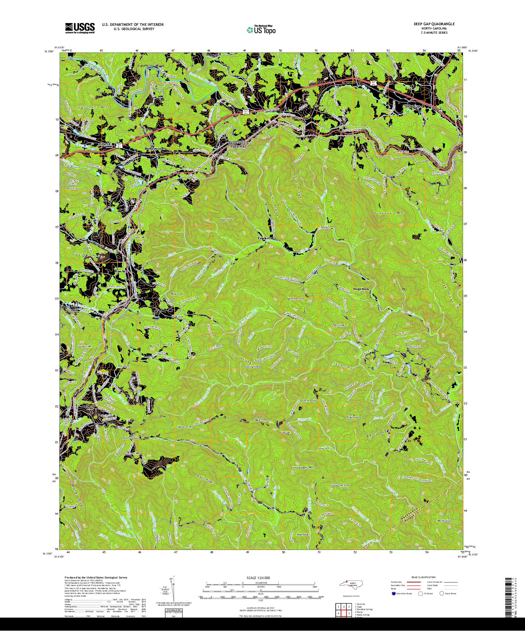 USGS US TOPO 7.5-MINUTE MAP FOR DEEP GAP, NC 2019