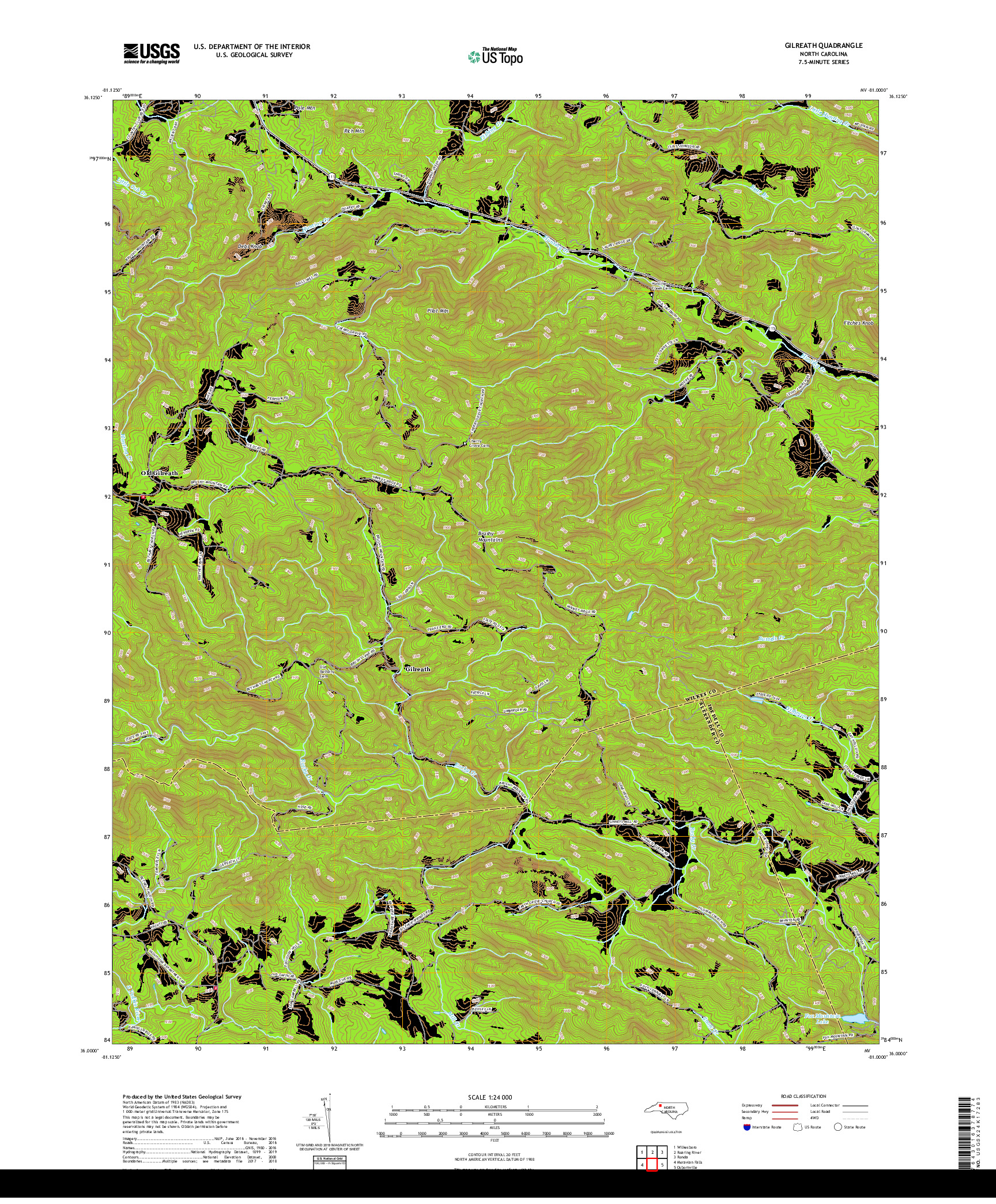 USGS US TOPO 7.5-MINUTE MAP FOR GILREATH, NC 2019